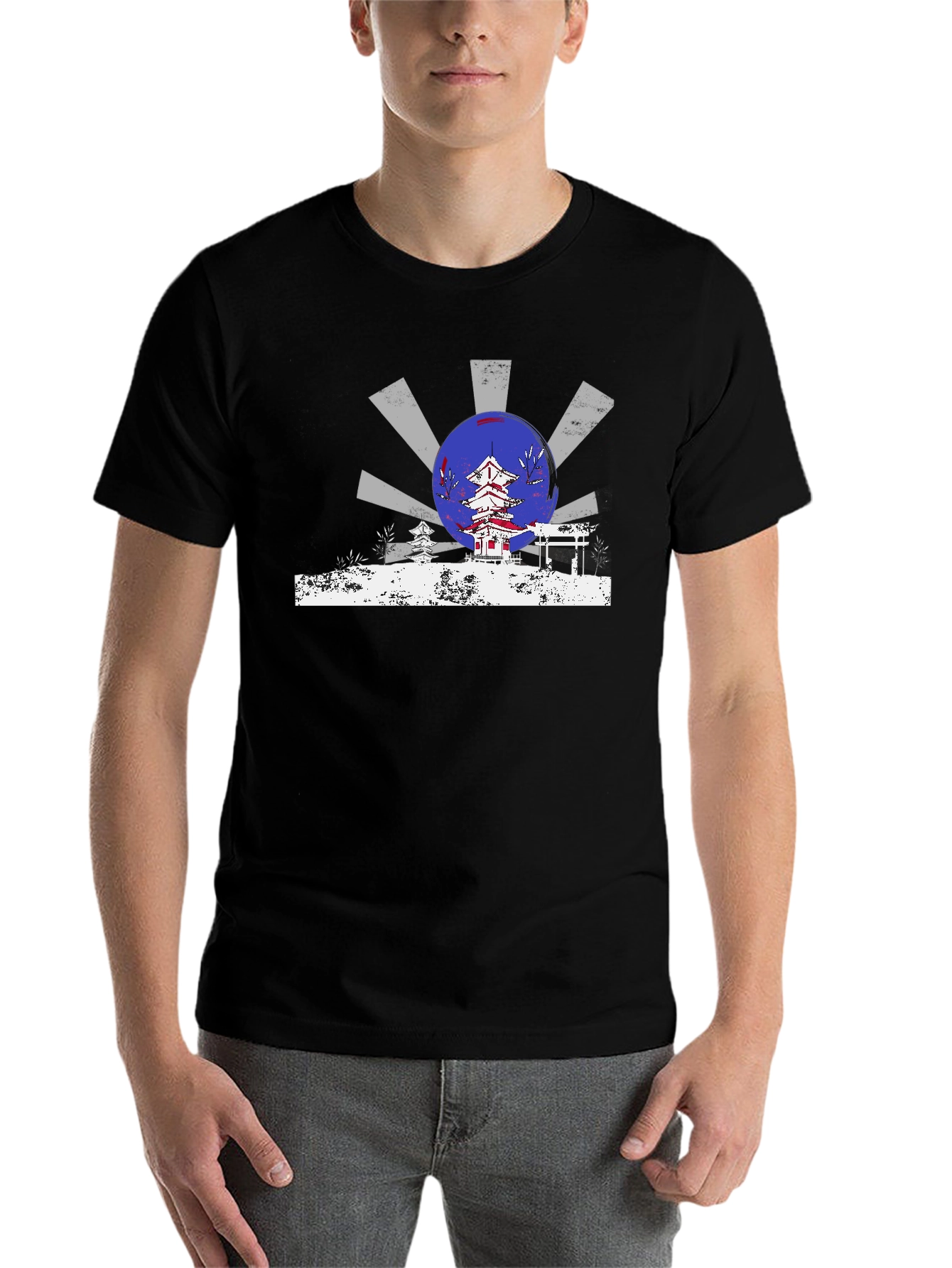 Black Japanese Temple Design T-Shirt view 7