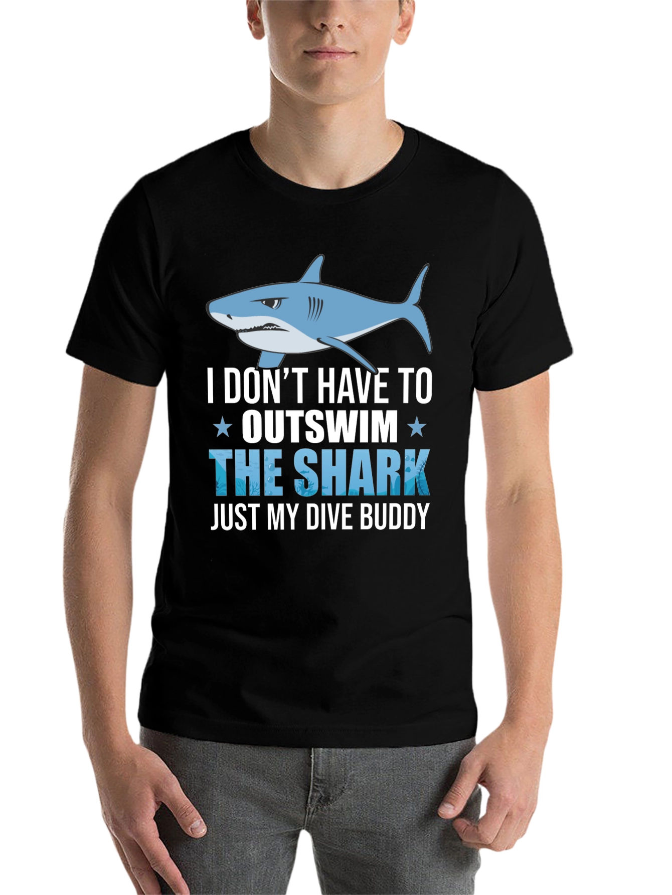 Black Funny Dive Buddy Shark T-Shirt view 7