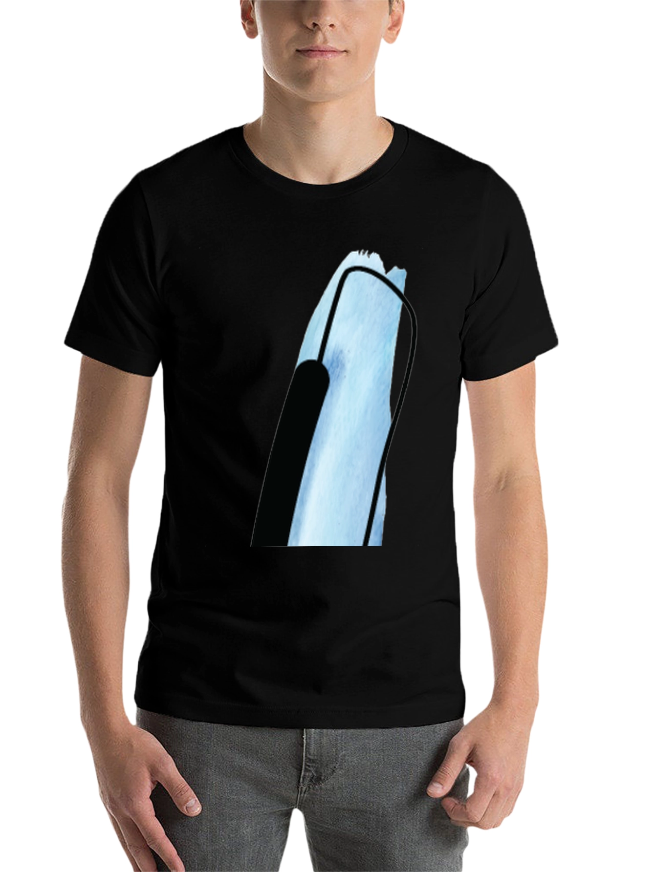 Black Modern Black T-Shirt with Abstract Graphic Print view 7