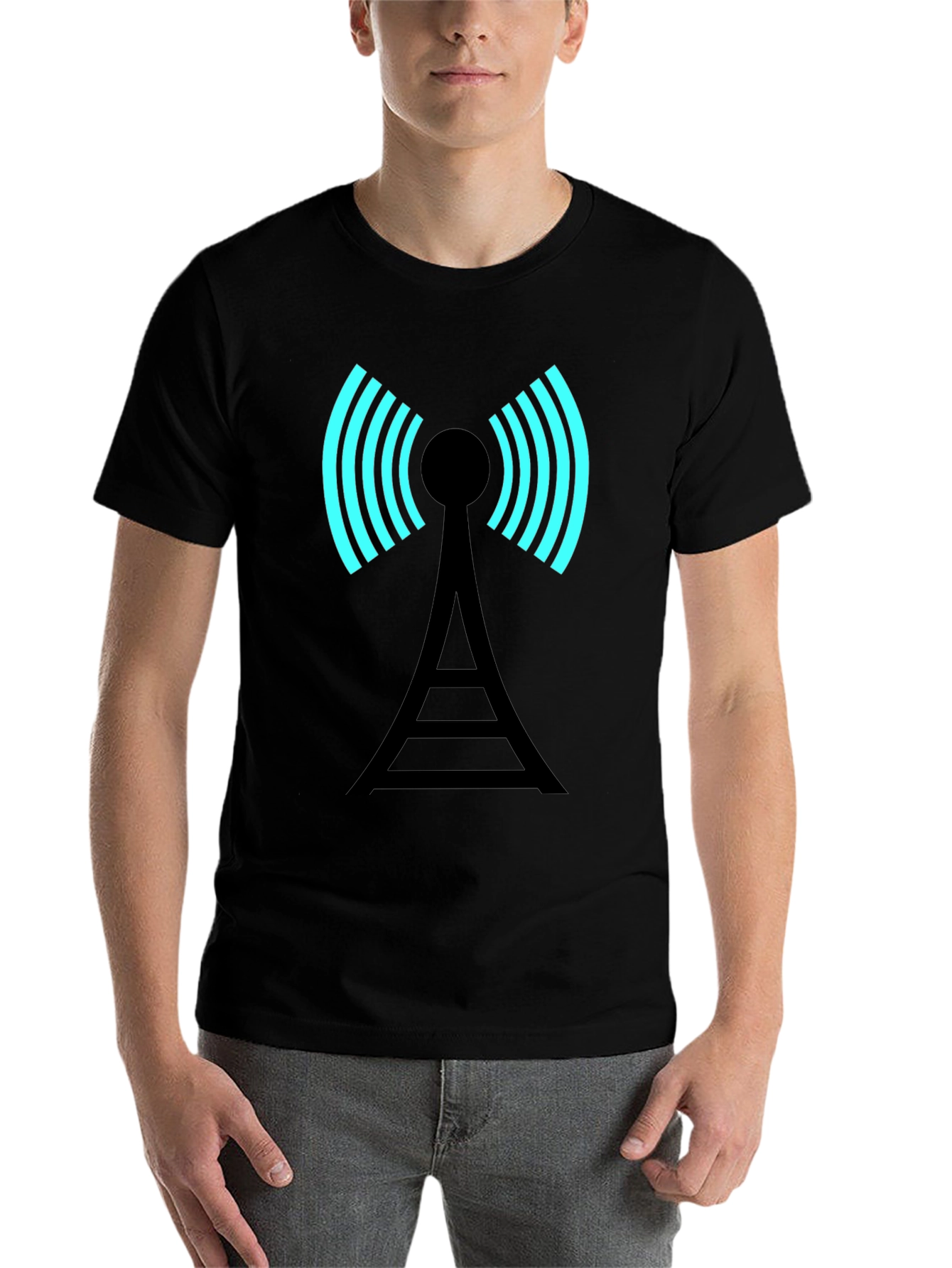 Black Signal Tower Graphic Tee - Modern Black T-Shirt view 7