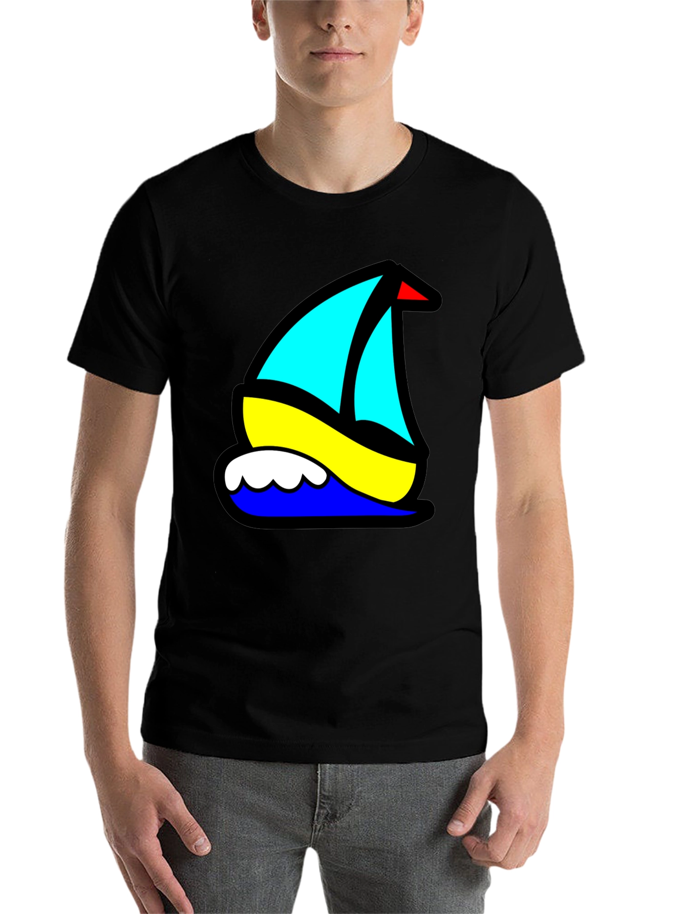 Black Nautical Sailboat Graphic Tee - Black Cotton Blend view 7