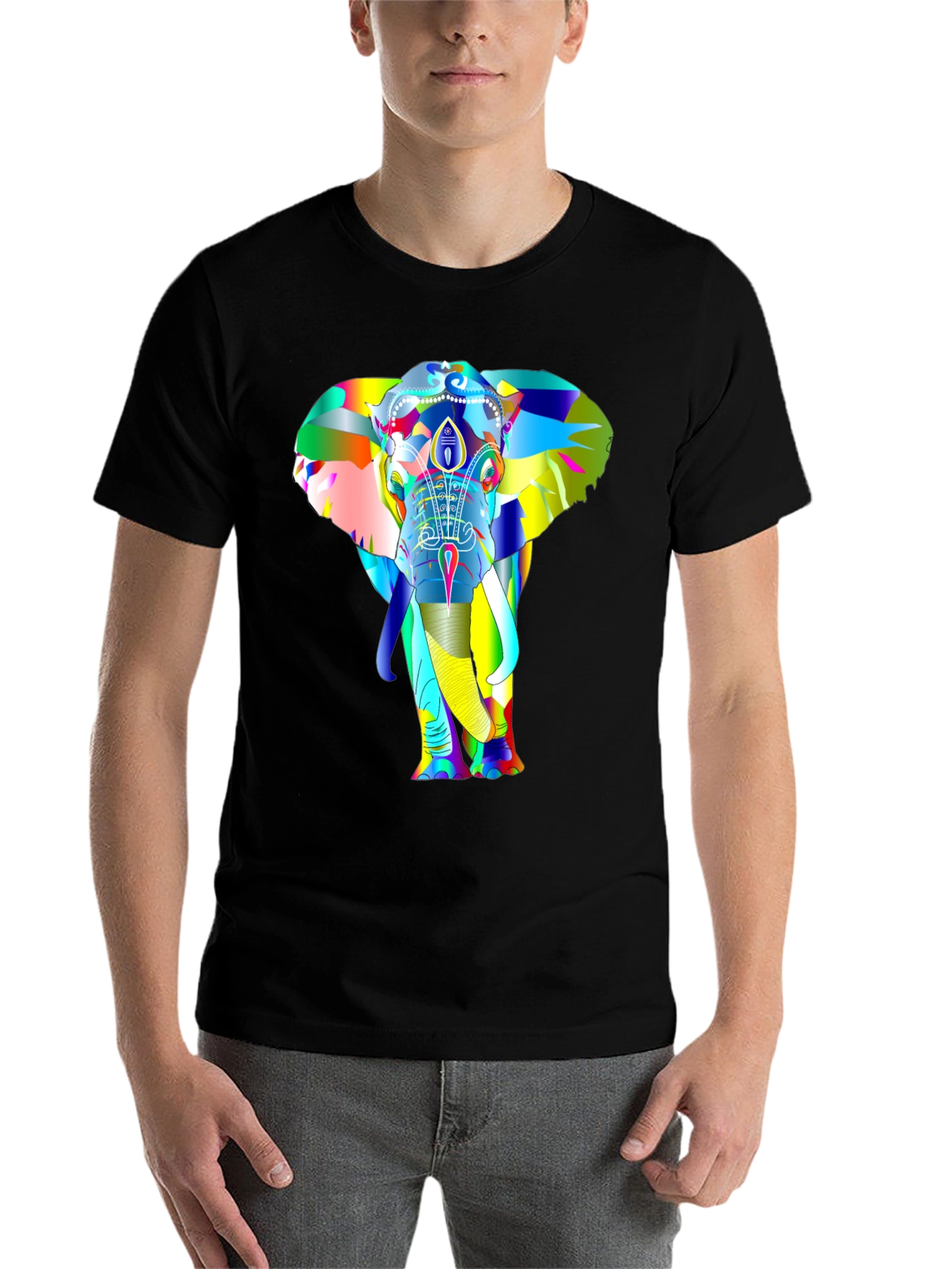 Black Colorful Elephant Graphic T-Shirt view 7