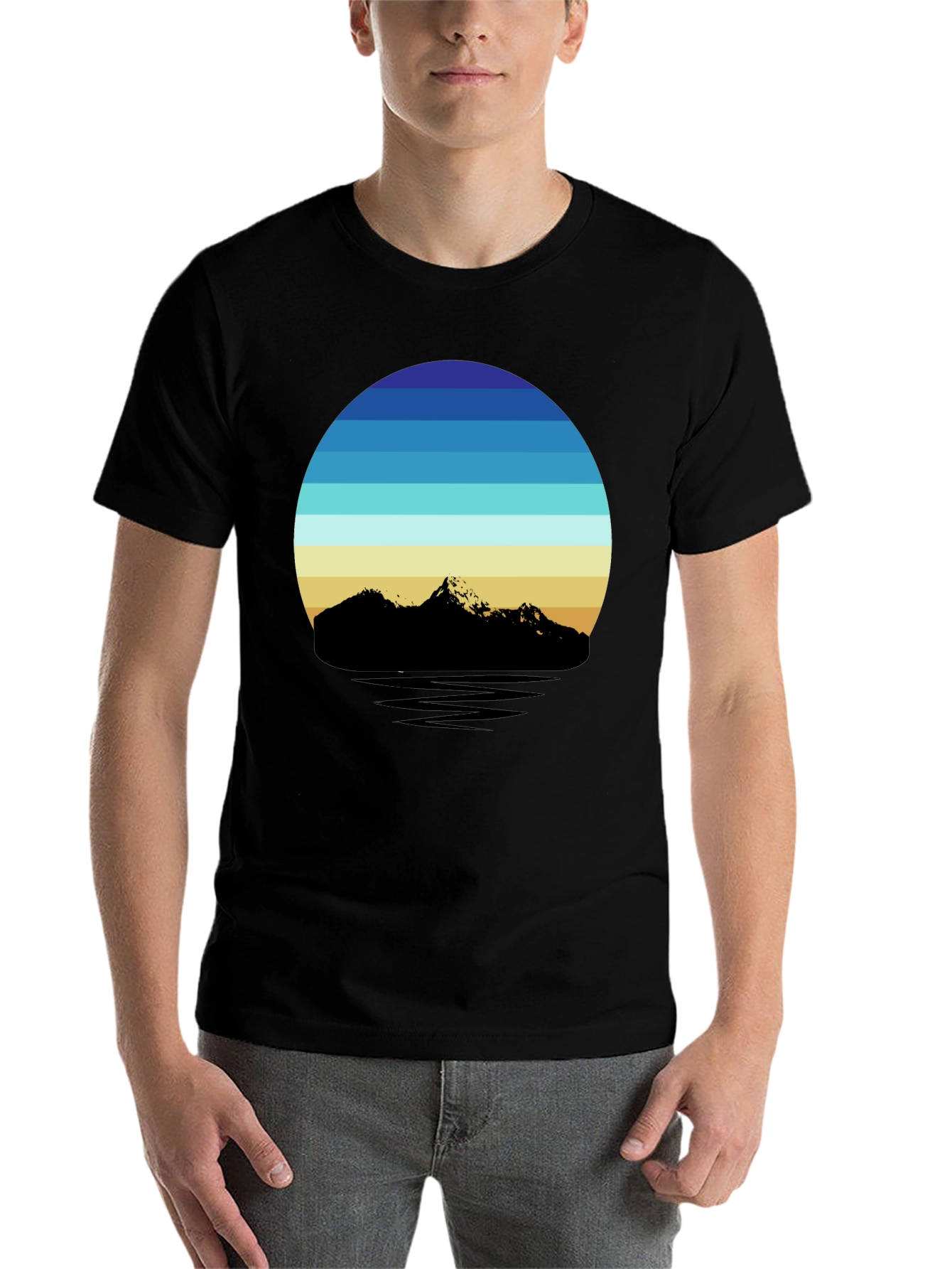 Black Retro Mountainscape T-Shirt view 7