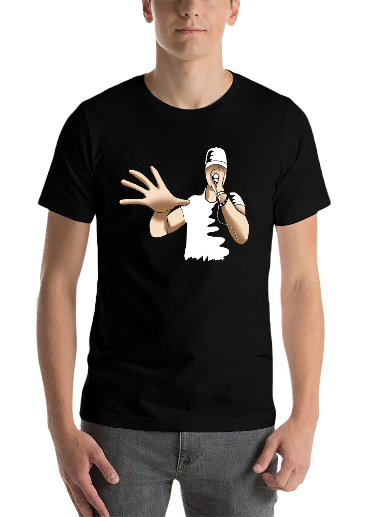 Black Cool Cartoon Rapper Black T-Shirt view 7