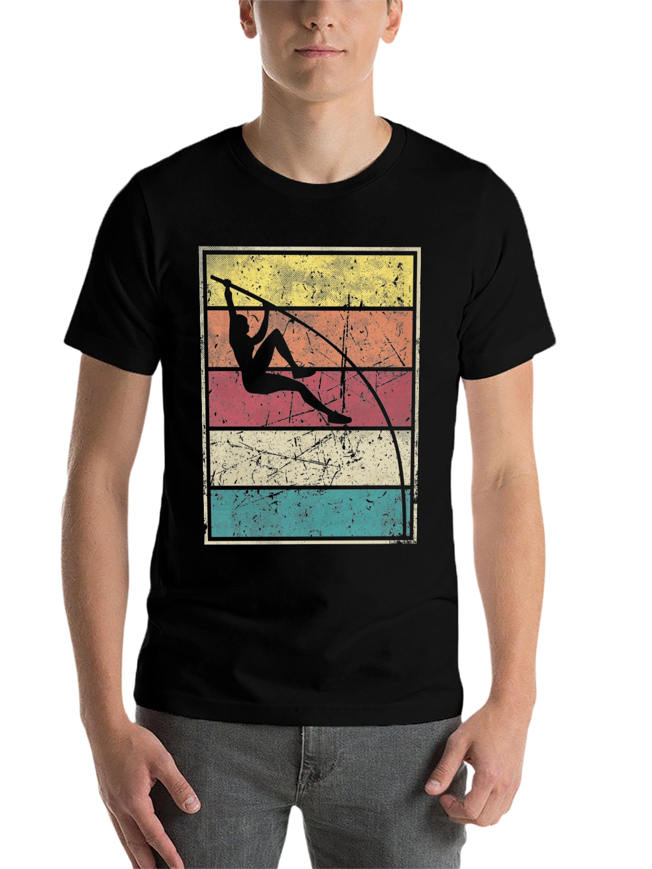 Black Retro Pole Vaulting T-Shirt view 7