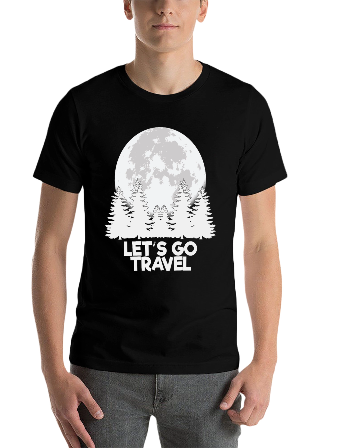 Black Let's Go Travel Moon Graphic Tee - Black view 7