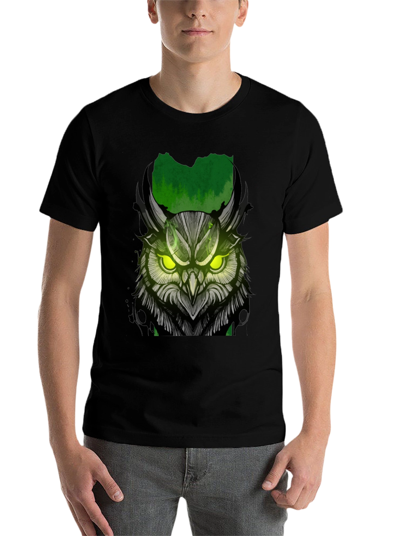 Black Owl Graphic Print T-Shirt - Black view 7