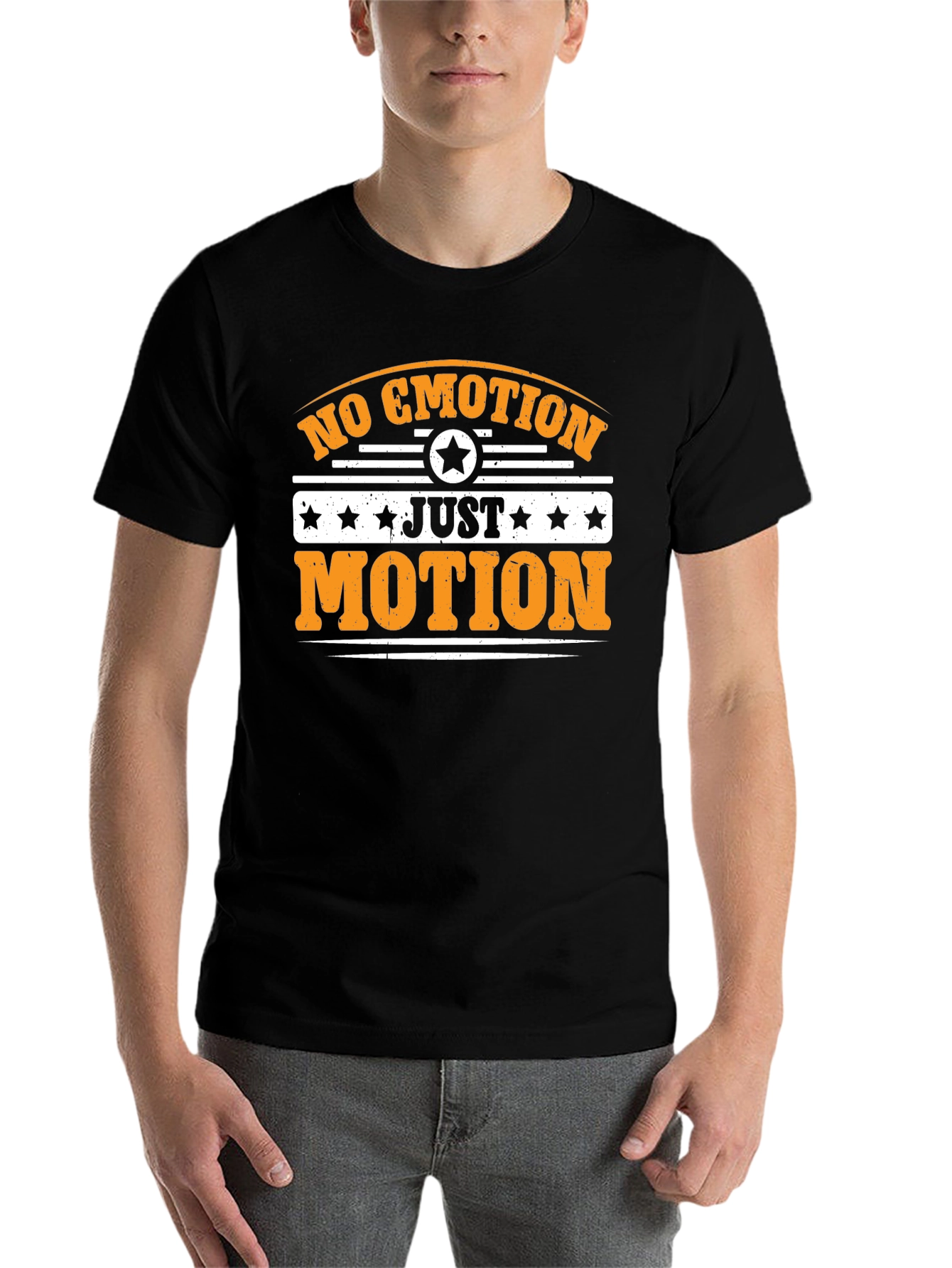Black No Emotion Just Motion Graphic Tee view 7