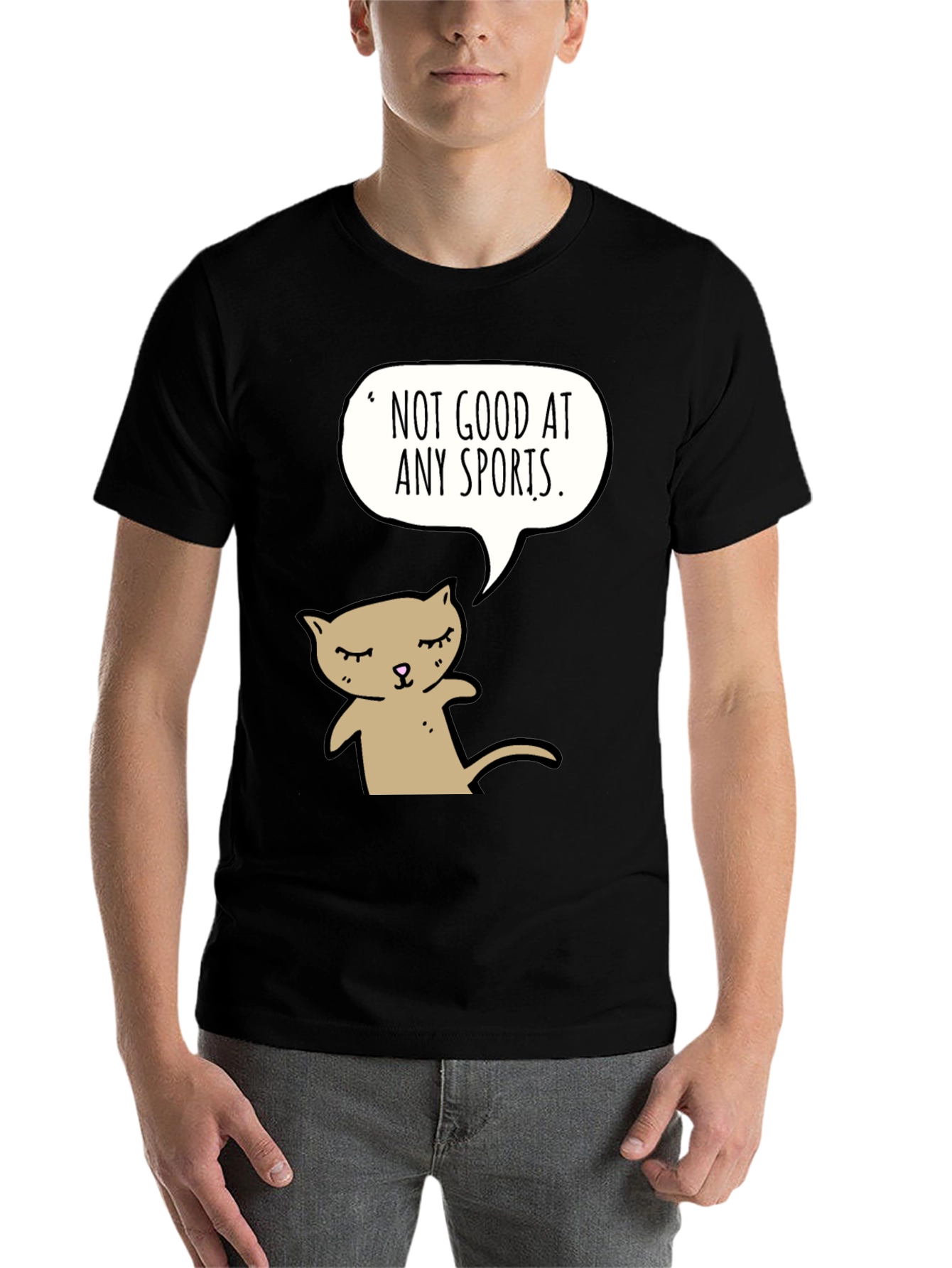 Black Funny Cat T-Shirt - "Not Good at Any Sports" view 7