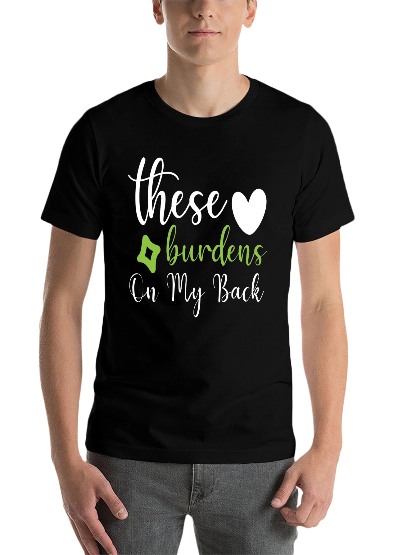 Black These Burdens On My Back Novelty Graphic T-Shirt view 7