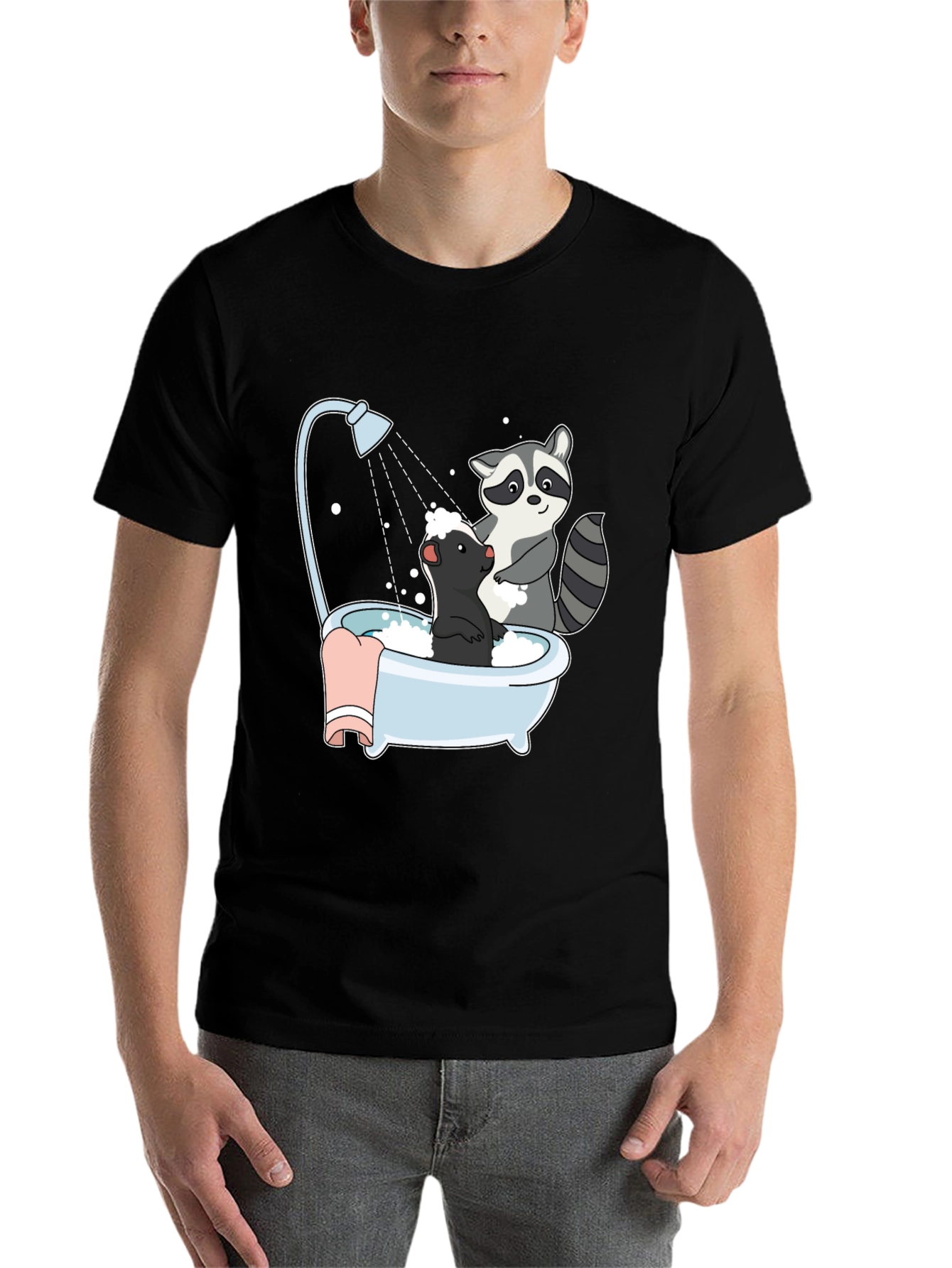 Black Raccoon and Skunk Bathtub Graphic Tee view 7