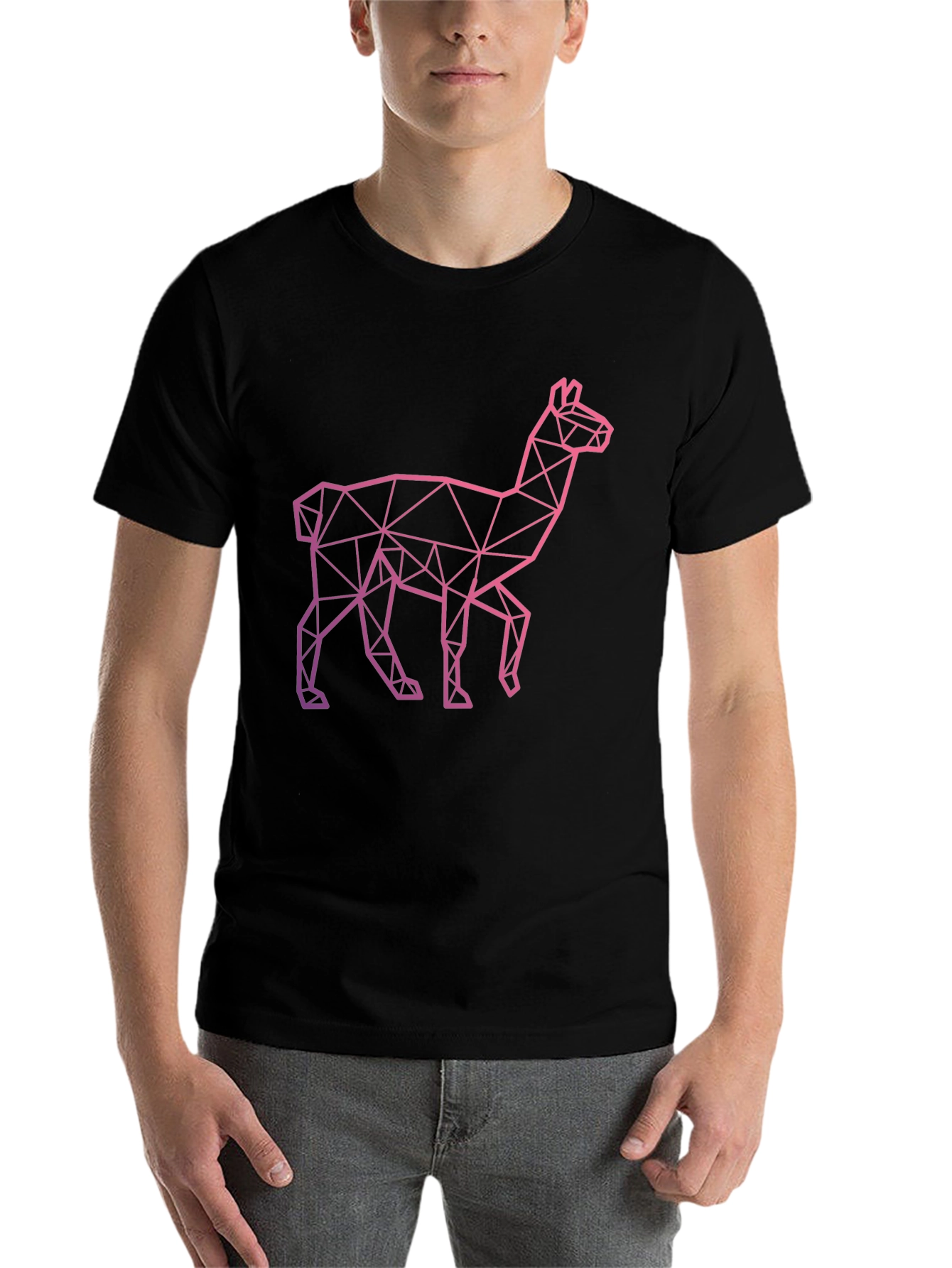 Black Geometric Llama Graphic Tee - Modern Style view 7