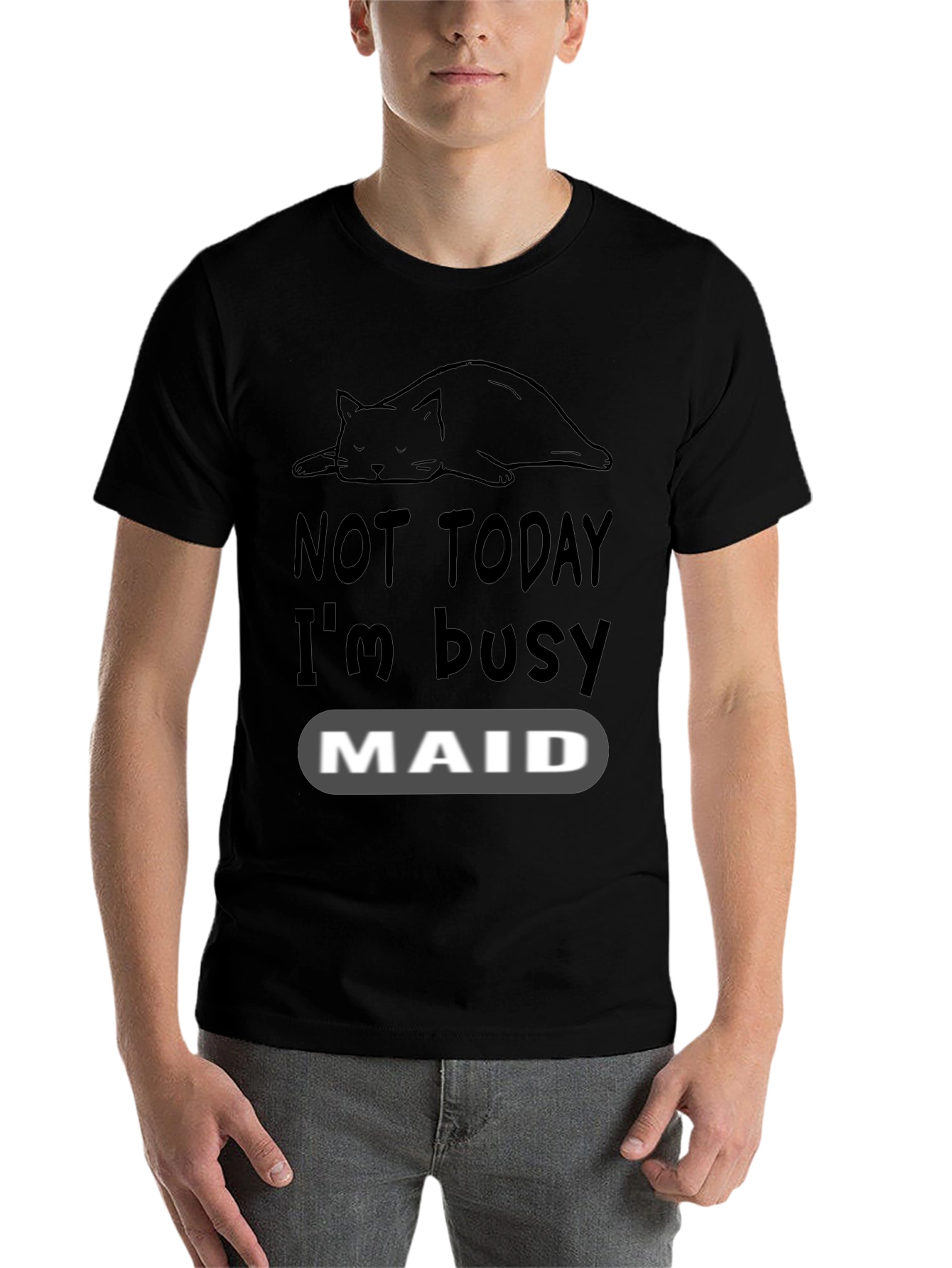 Black Not Today I'm Busy Cat Maid T-Shirt view 7