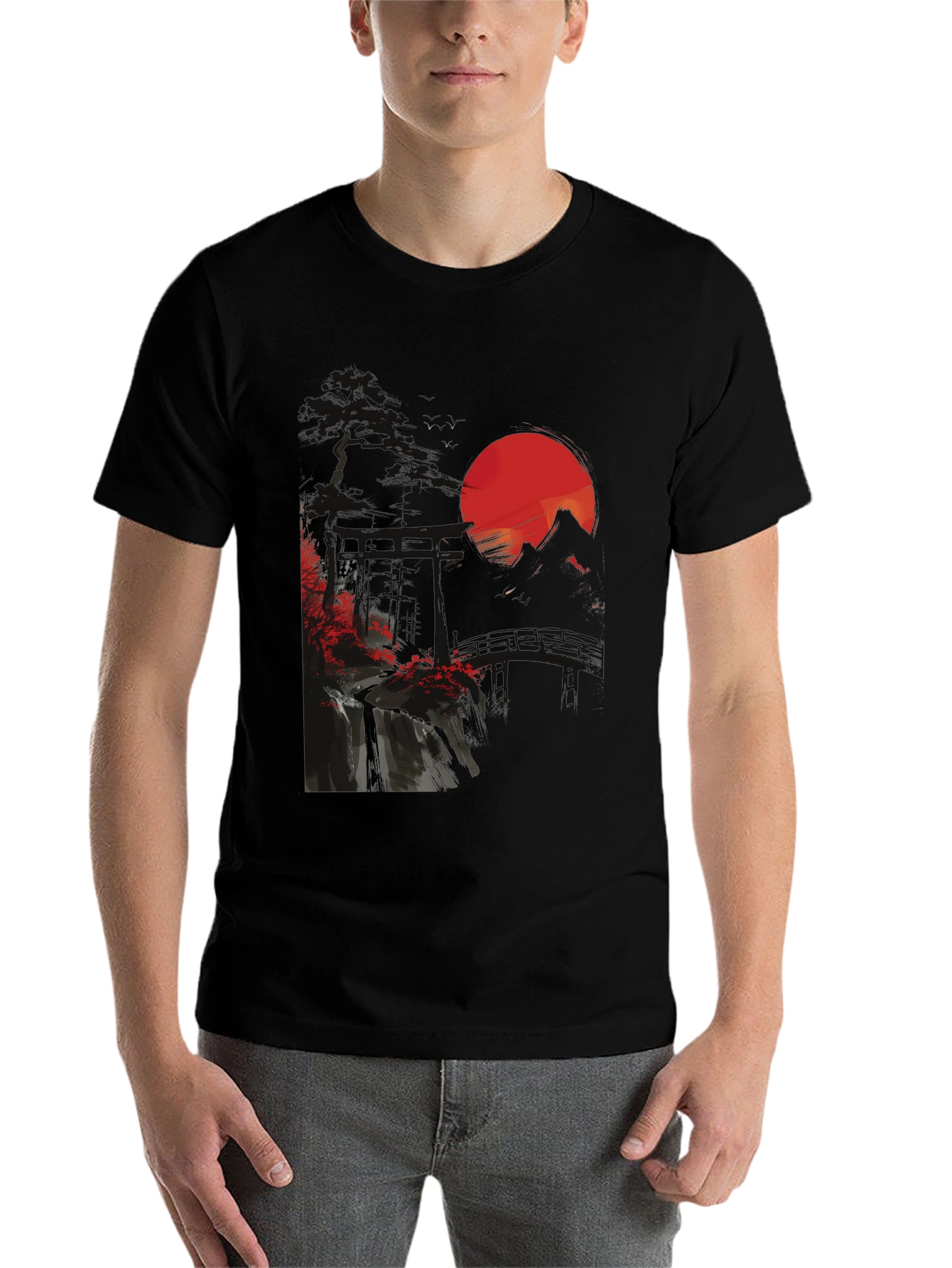 Black Japanese Sunset Graphic Tee view 7