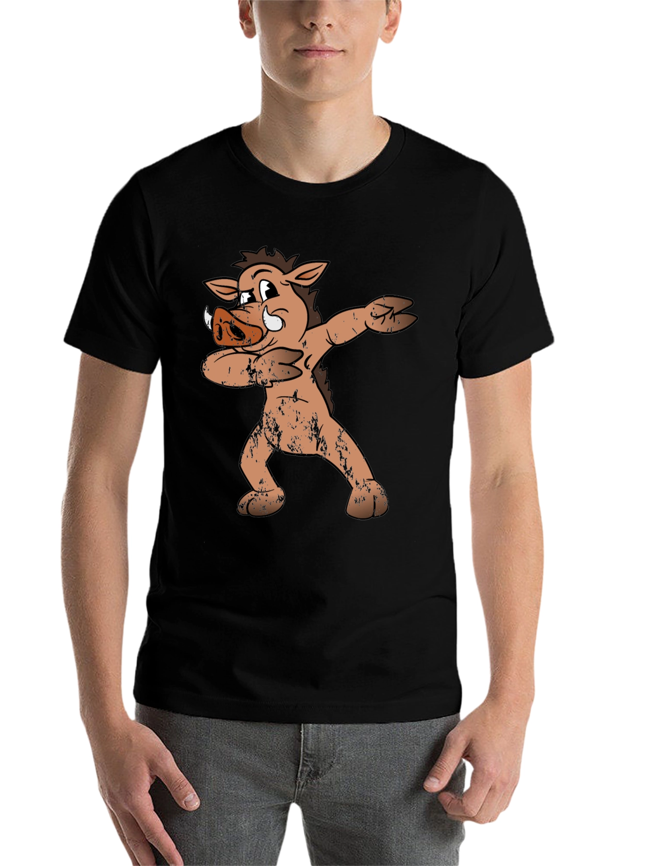 Black Dabbing Boar Graphic Tee - Funny Cartoon Pig T-Shirt view 7