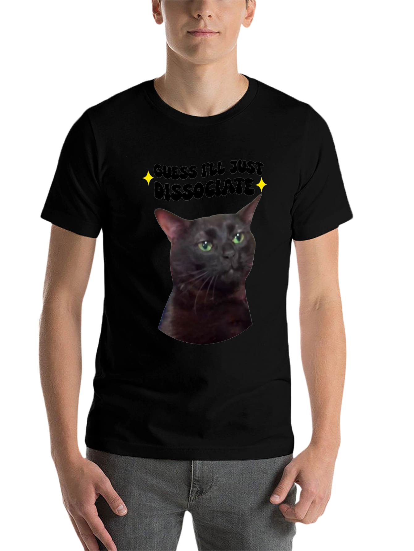 Black Dissociate Cat T-Shirt view 7