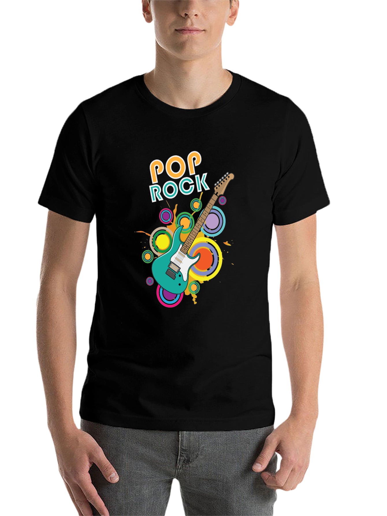 Black Pop Rock Guitar Graphic T-Shirt - Cool Music Tee view 7