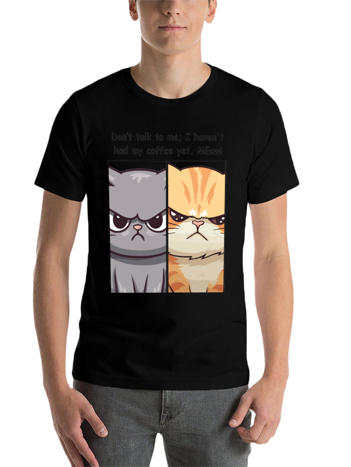 Black Grumpy Cats Coffee Humor T-Shirt view 7