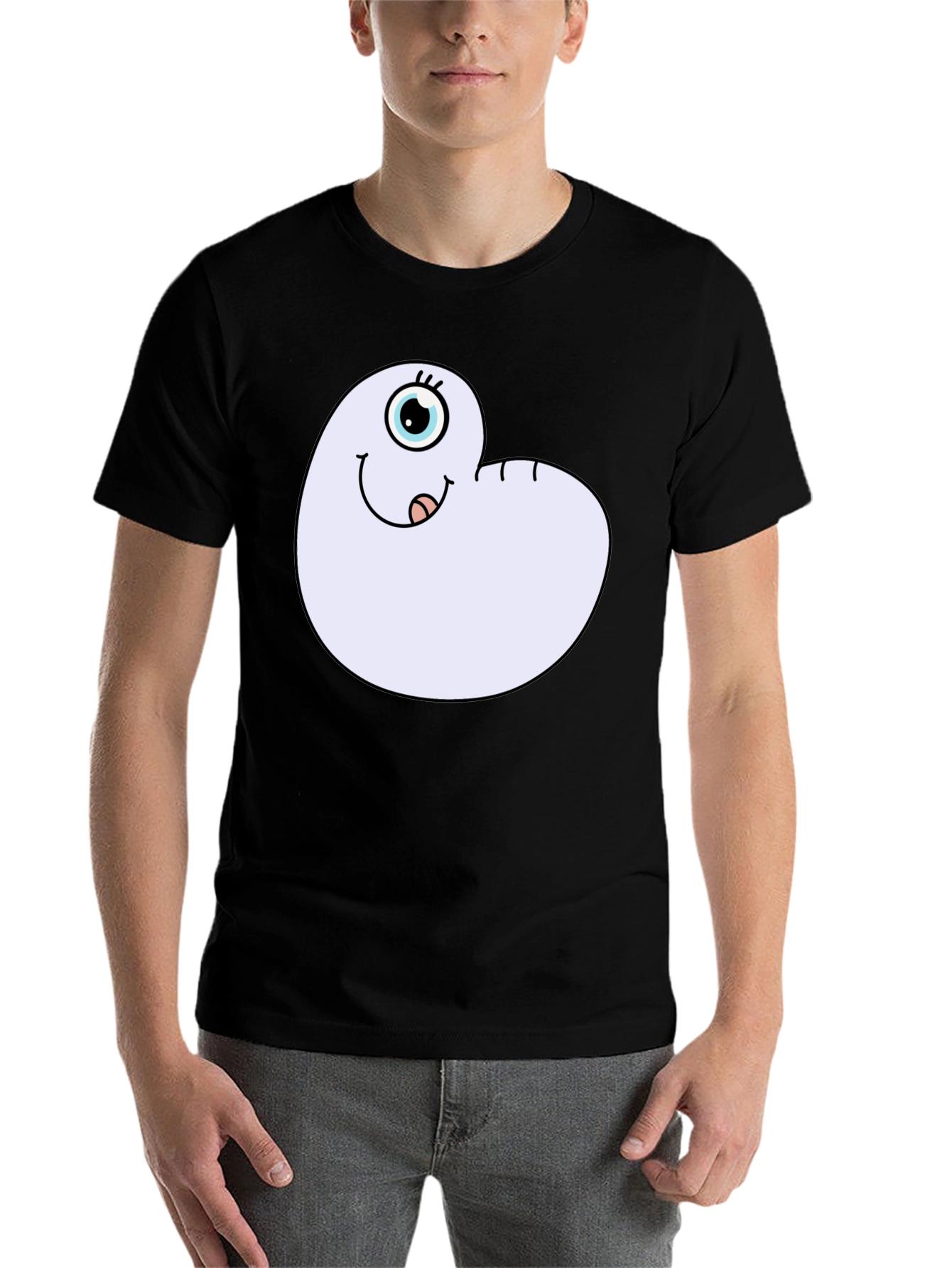 Black Cartoon Worm Tee - Funny Graphic T-Shirt view 7