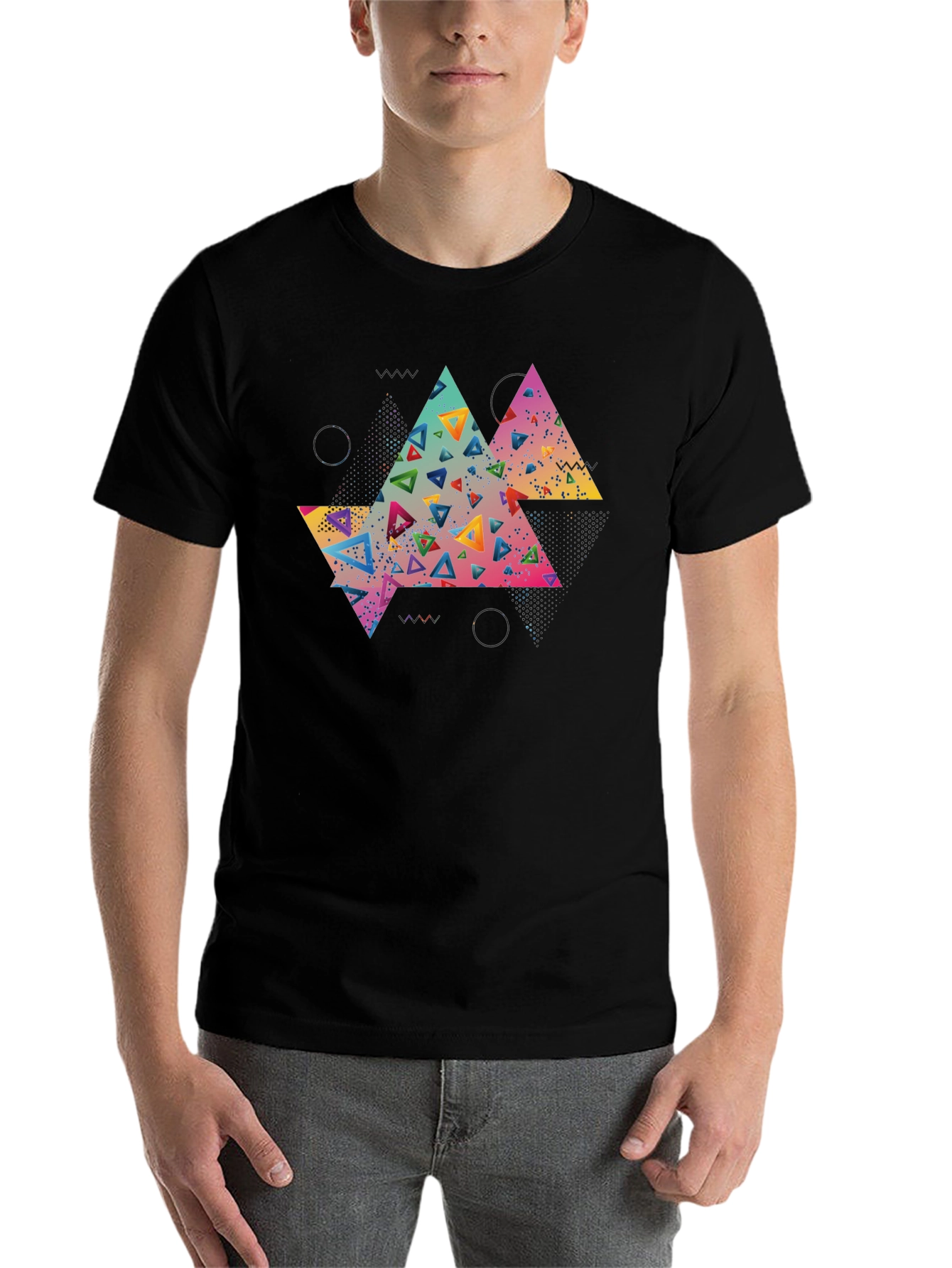 Black Abstract Triangle Graphic Tee - Black view 7