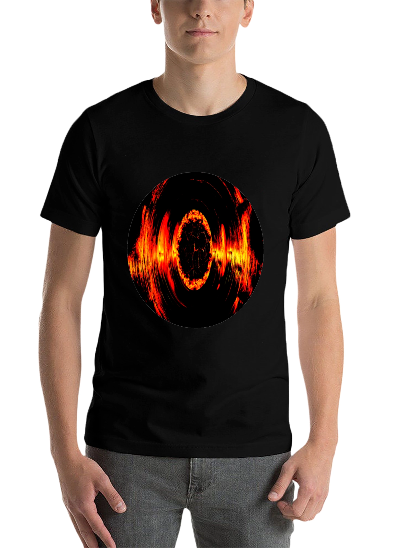 Black Fiery Vortex Graphic T-Shirt - Bold Black Tee view 7