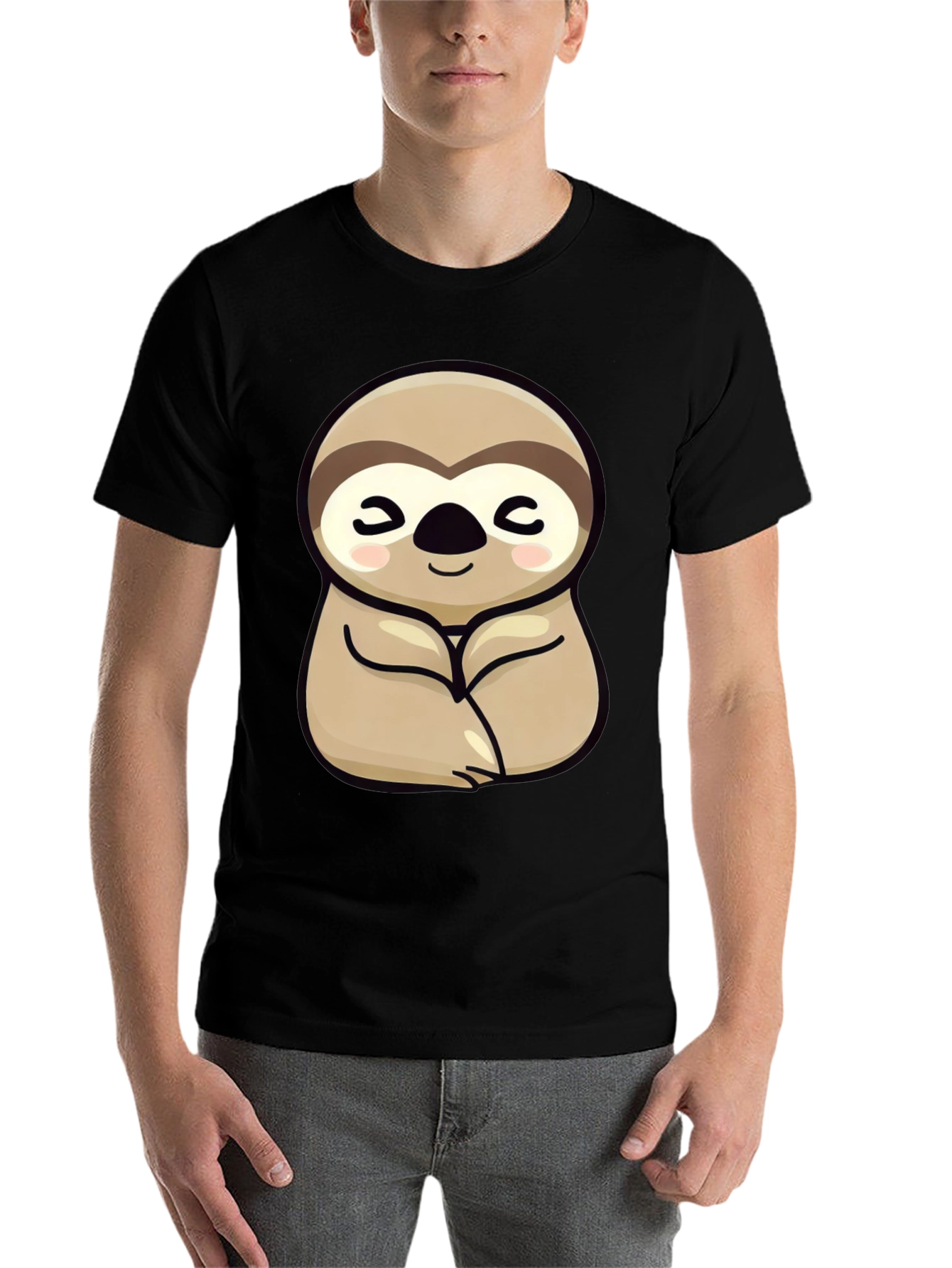 Black Cute Sloth Graphic Tee - Relaxed Fit Black T-Shirt view 7