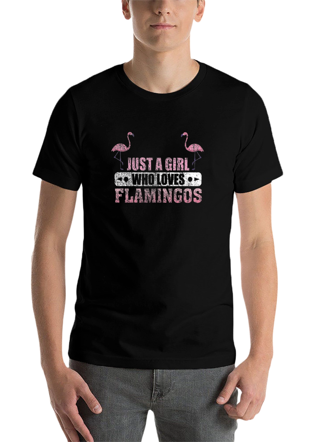 Black Just a Girl Who Loves Flamingos Graphic Tee view 7