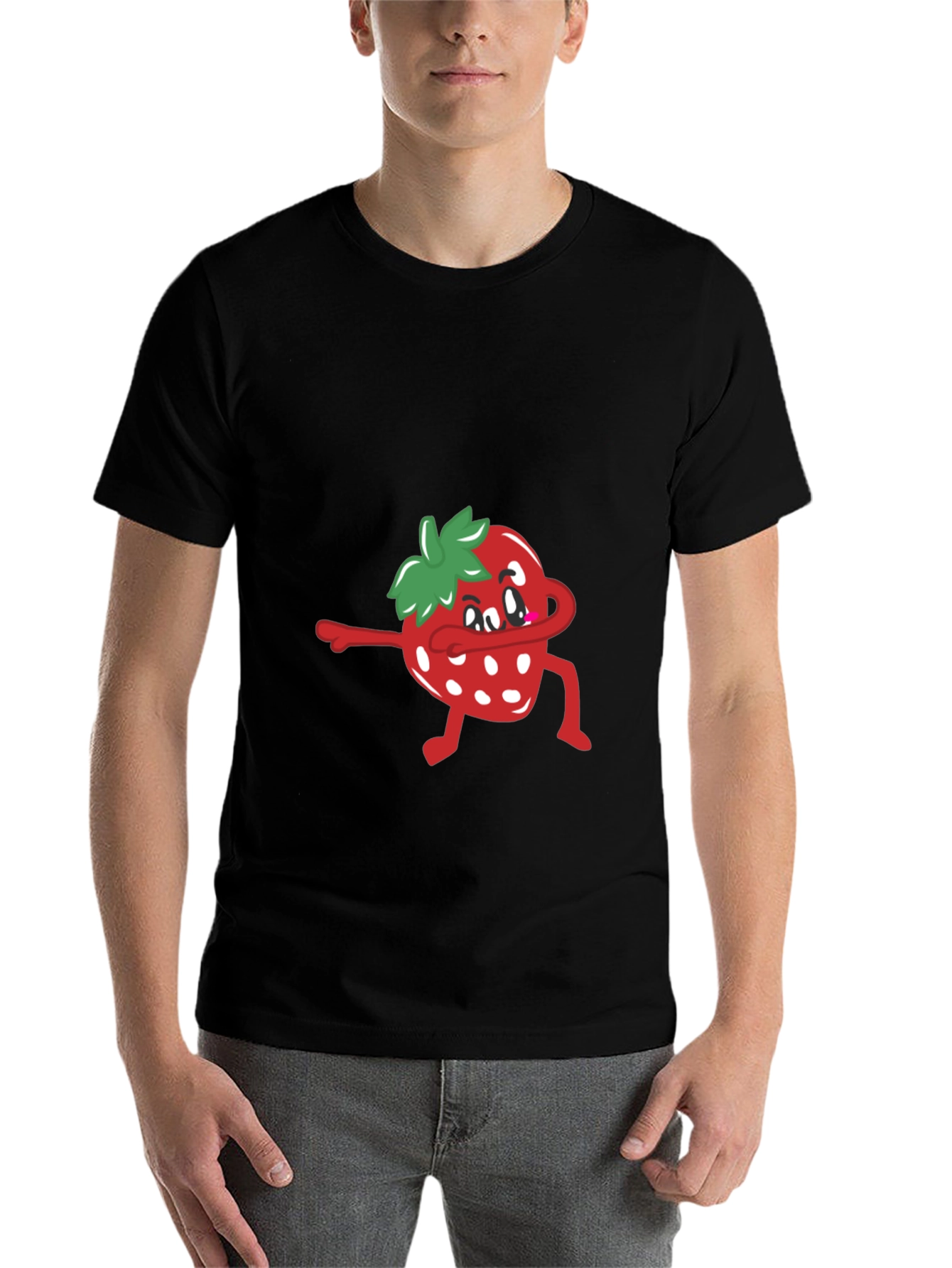 Black Dabbing Strawberry T-Shirt - Funny Fruit Tee view 7