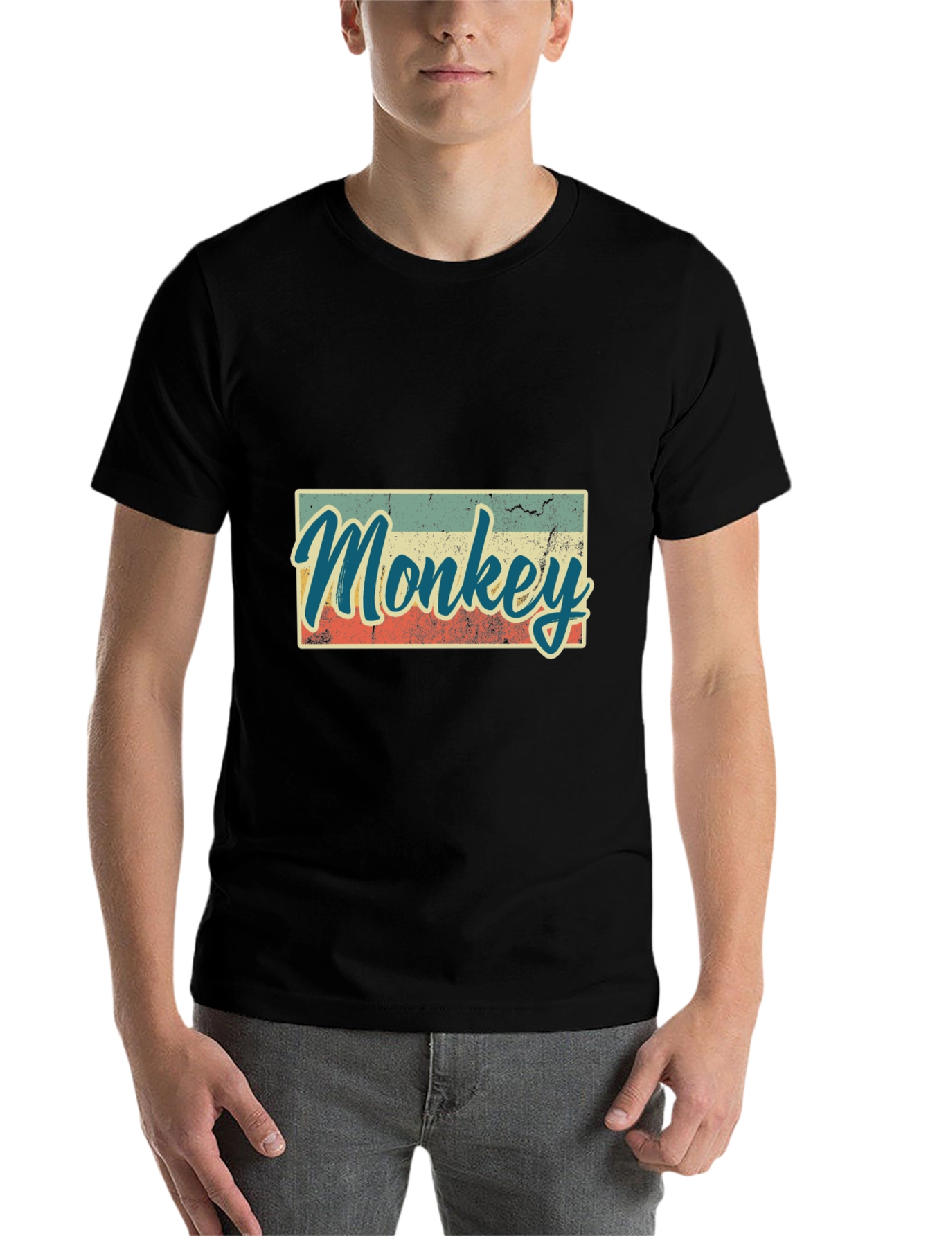 Black Retro Monkey Graphic T-Shirt - Casual Tee view 7