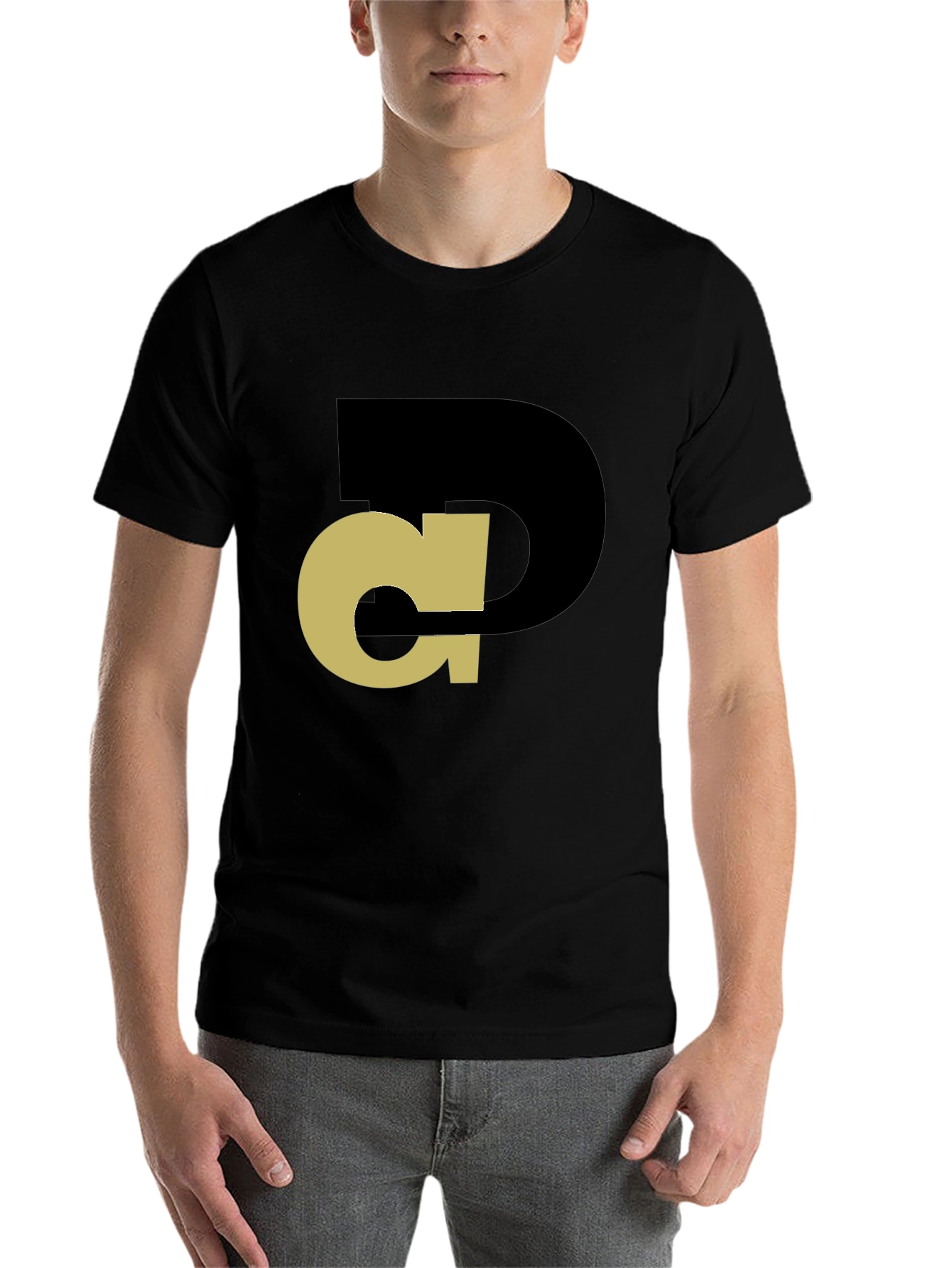 Black Abstract Initial T-Shirt - Black Tee with Gold Design view 7