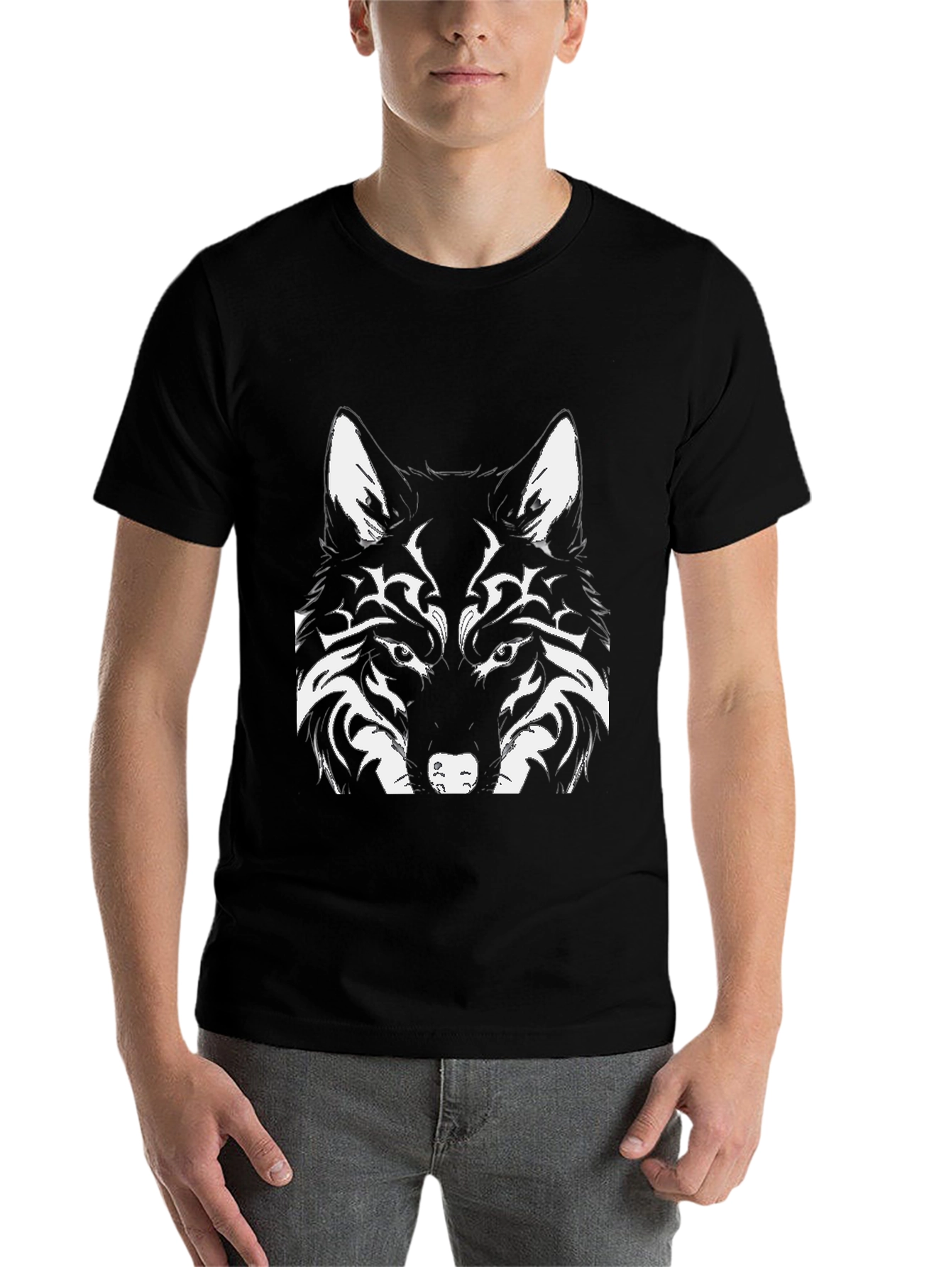 Black Wolf Graphic Print Black T-Shirt view 7