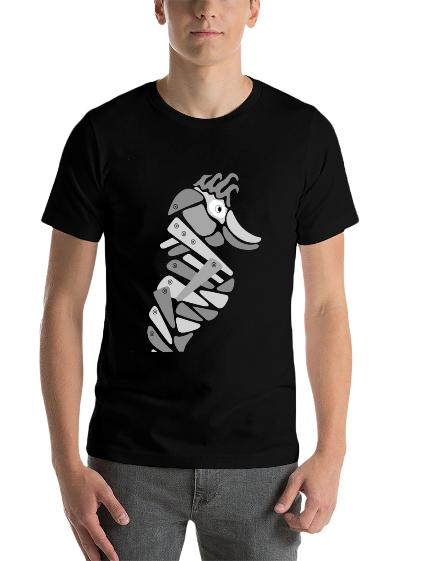 Black Modern Seahorse Graphic Tee - Black view 7