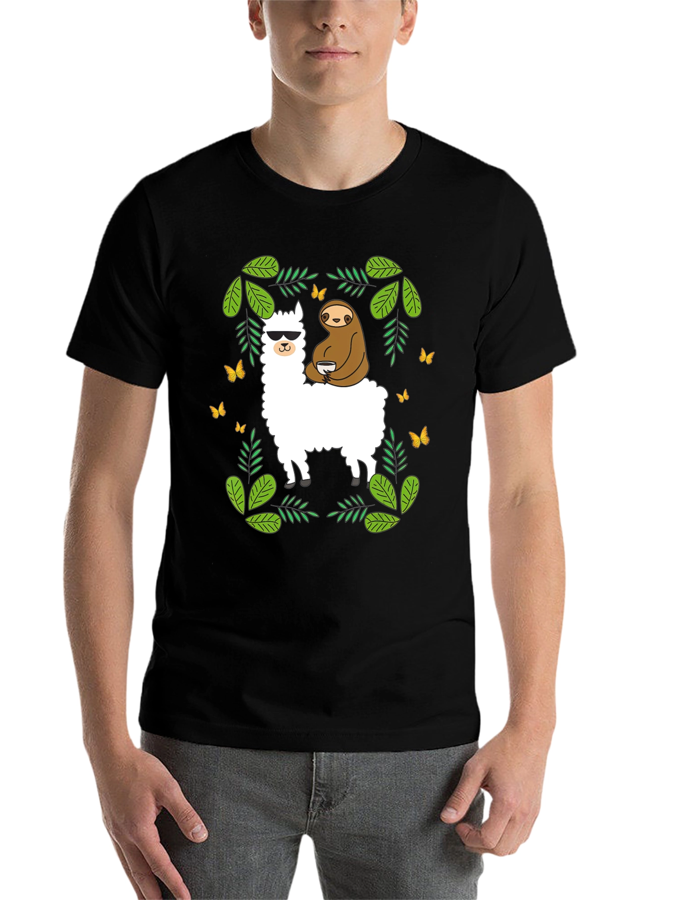 Black Llama Sloth Graphic T-Shirt - Cool & Comfy Tee view 7