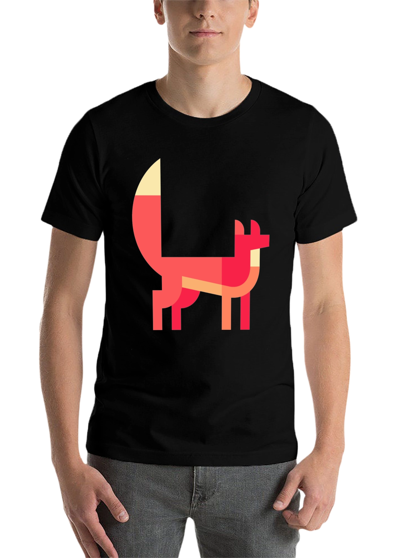 Black Geometric Fox Graphic Tee - Stylish Black T-Shirt view 7