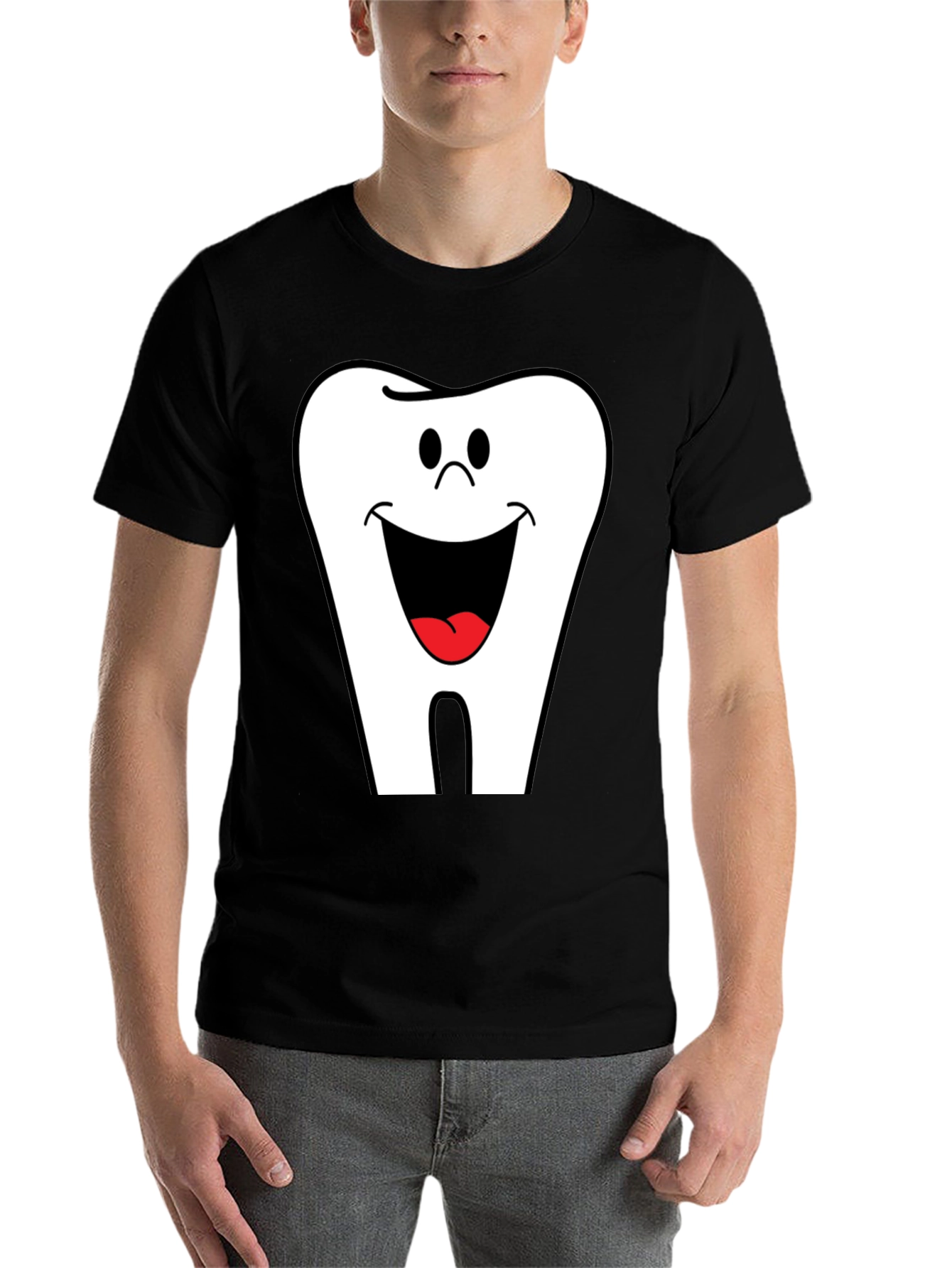 Black Smiling Tooth Graphic T-Shirt - Black Cotton Tee view 7
