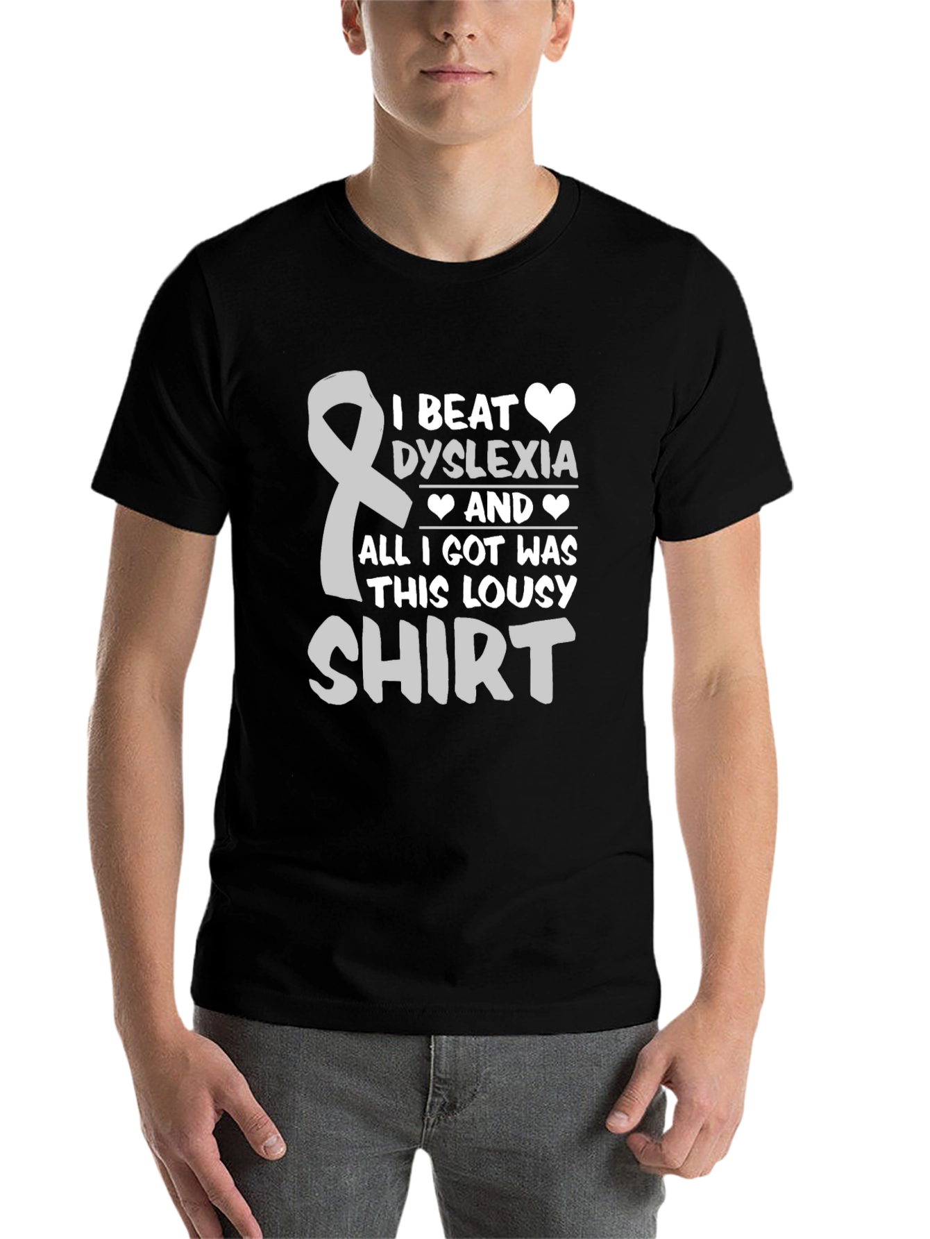 Black Dyslexia Awareness T-Shirt - I Beat Dyslexia Lousy Shirt view 7