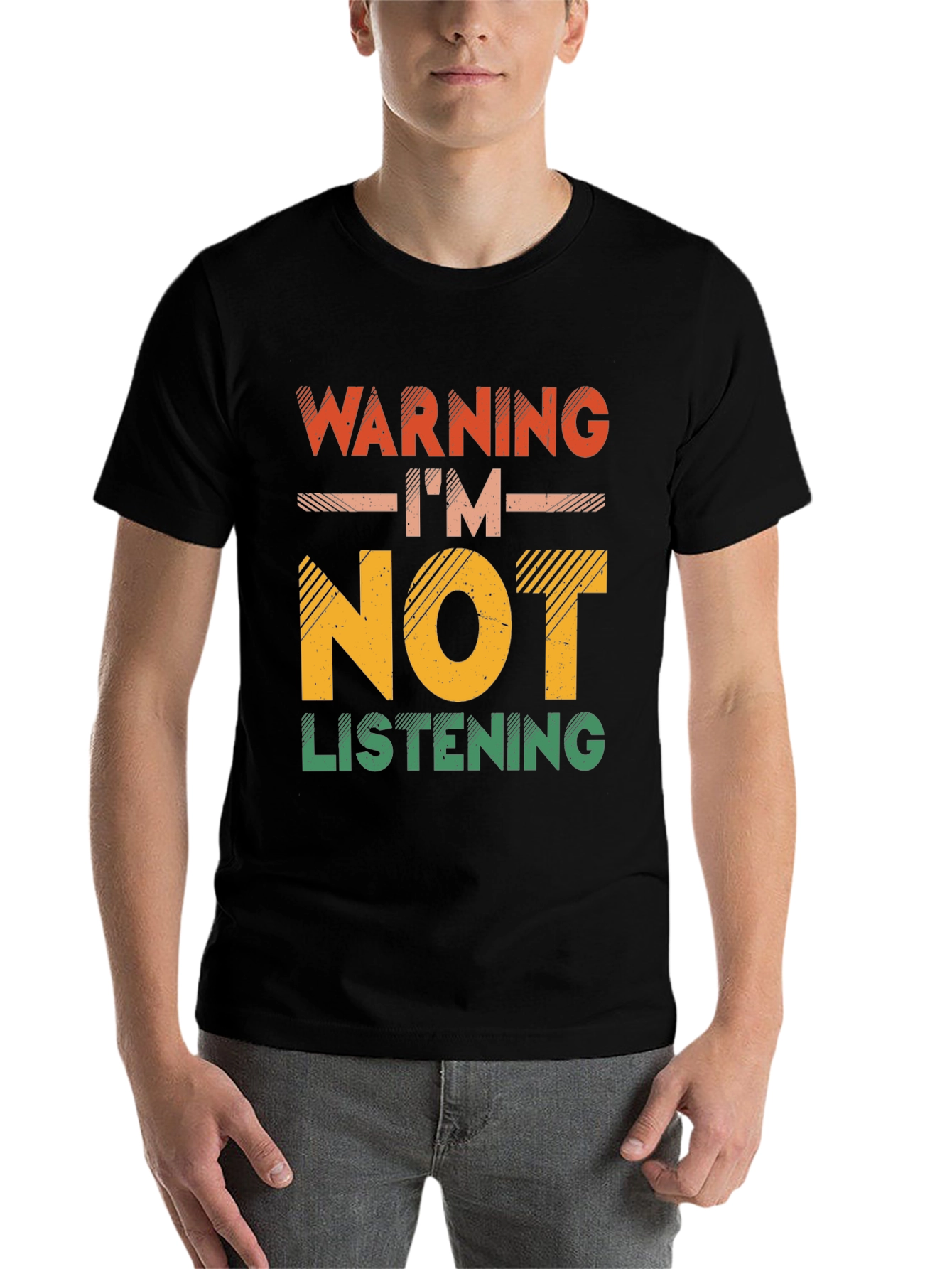 Black Warning I'm Not Listening T-Shirt view 7