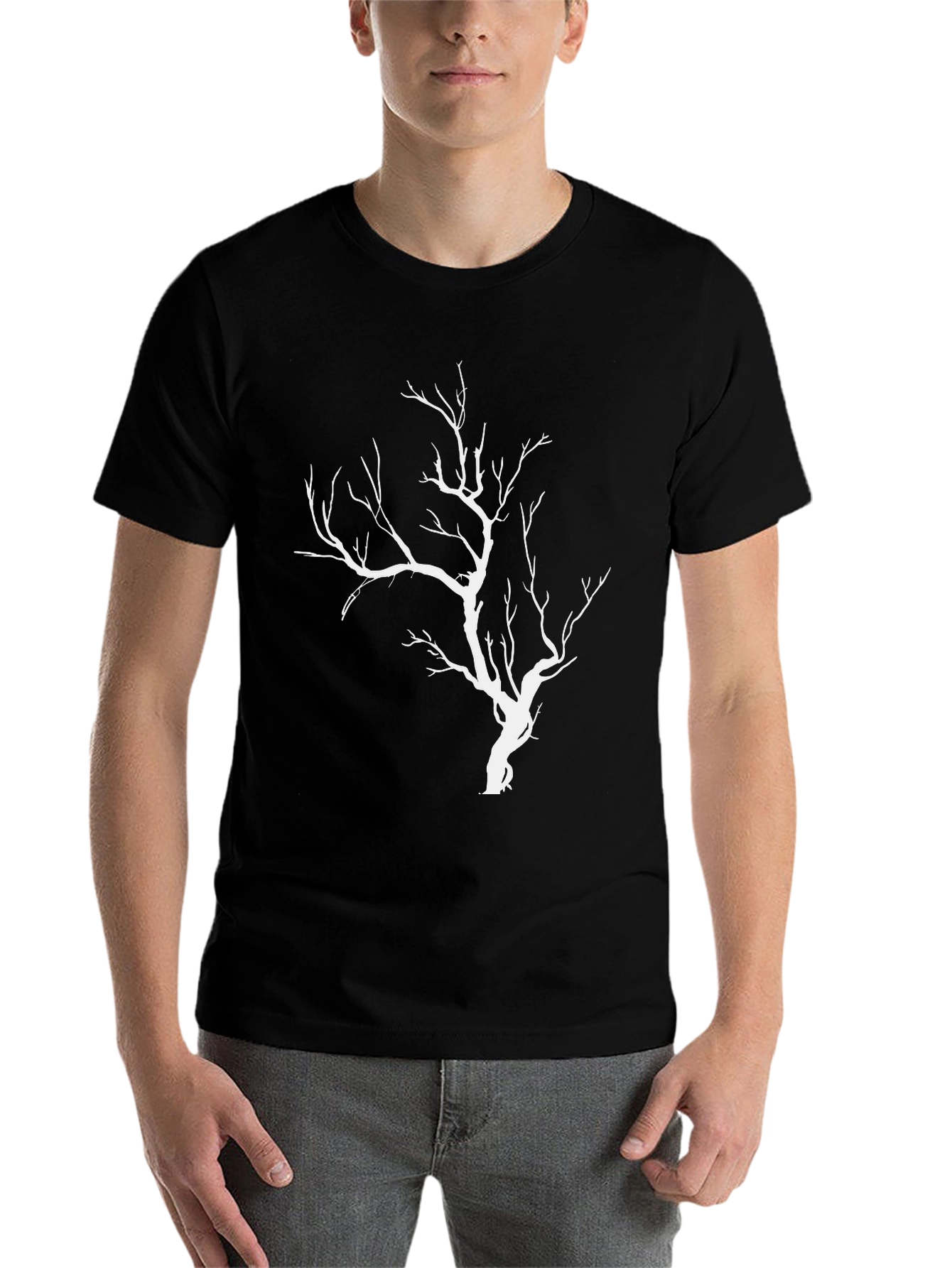 Black Black T-Shirt with White Tree Graphic view 7