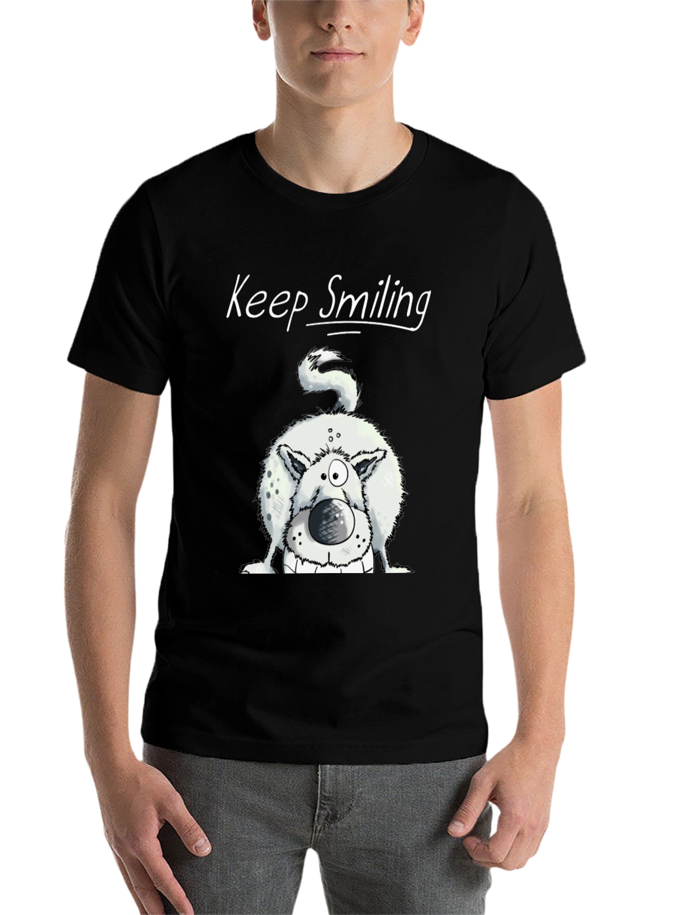 Black Keep Smiling Dog Graphic Tee - Black Cotton Shirt view 7
