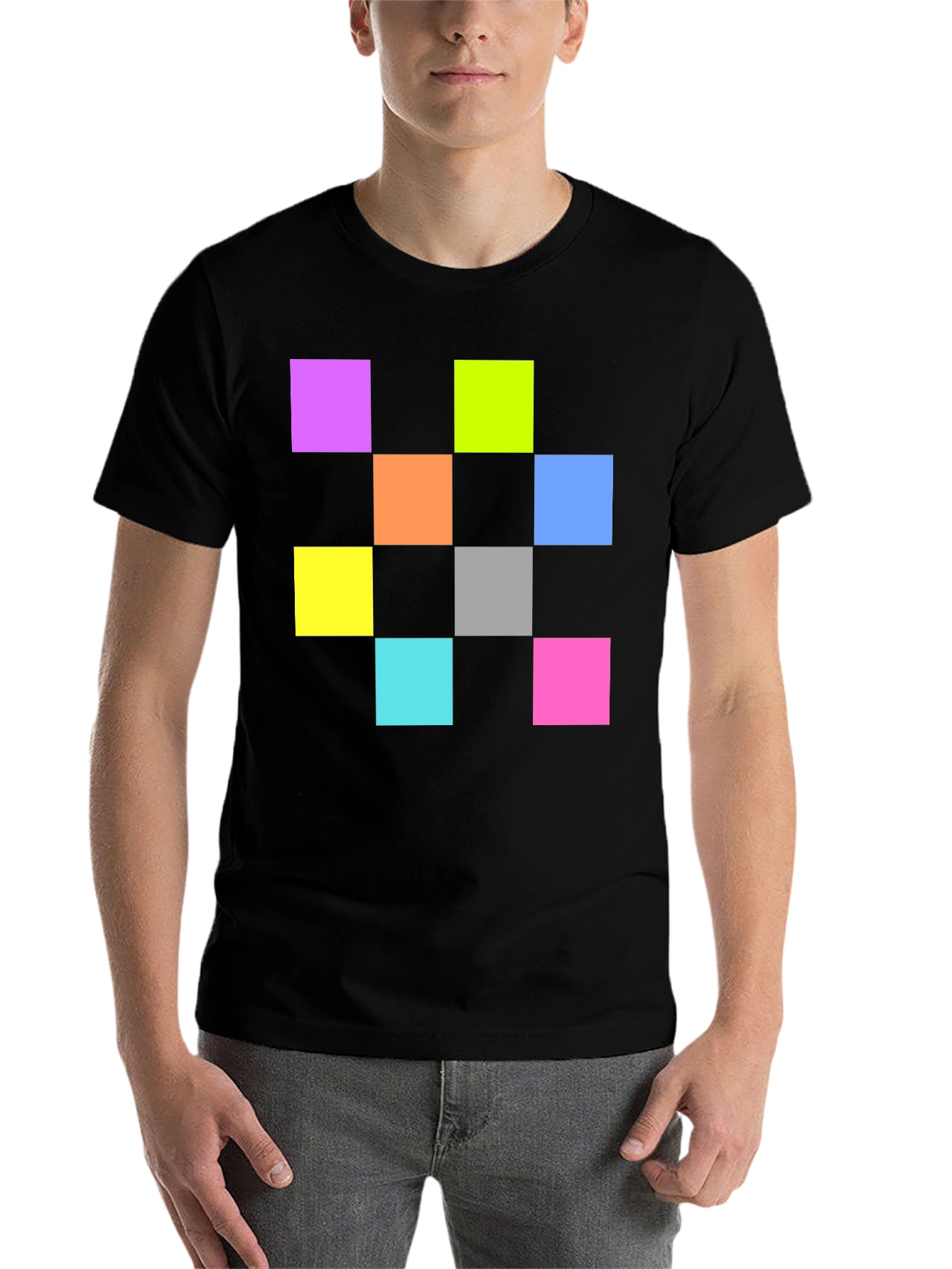 Black Colorful Squares Graphic Black T-Shirt view 7