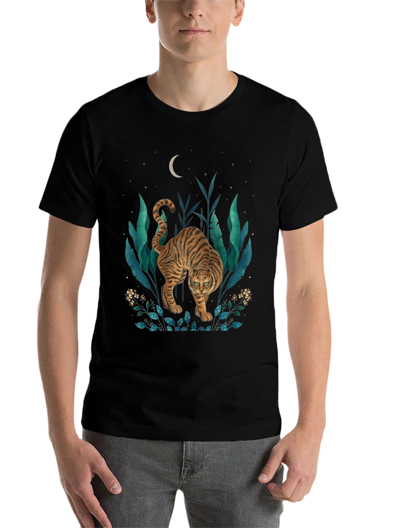 Black Tiger Graphic Print T-Shirt - Jungle Moon Design view 7