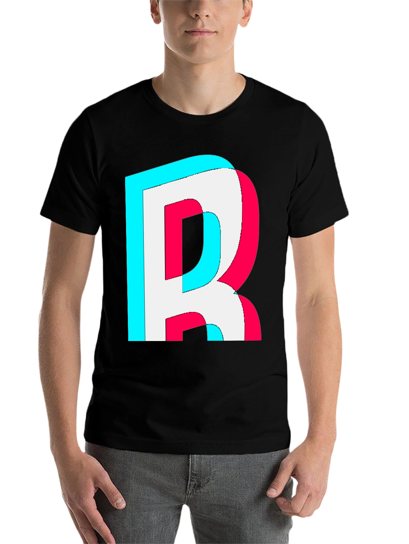 Black Letter "R" Graphic Tee - Trendy 3D Effect view 7