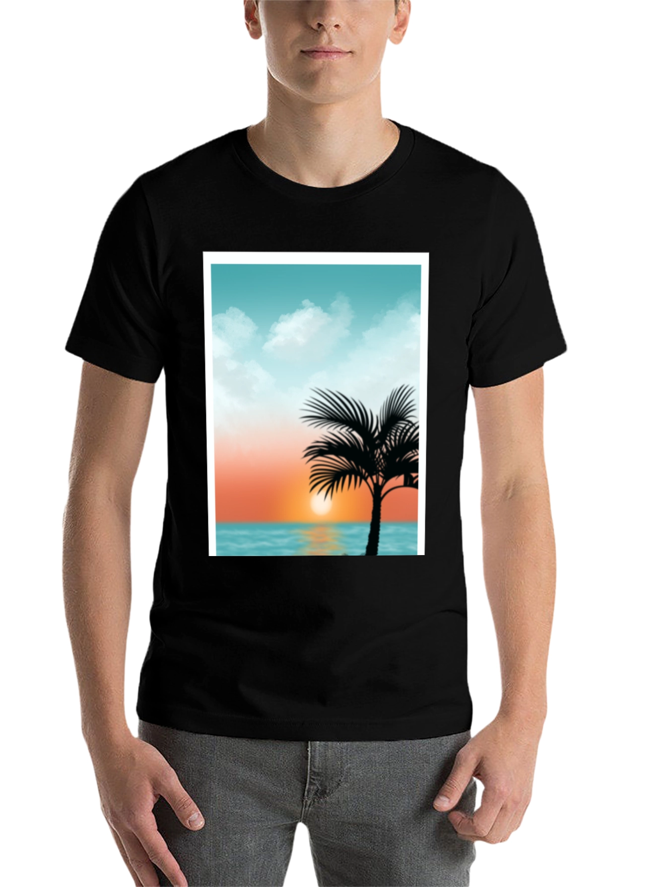 Black Sunset Palm Tee - Tropical Graphic T-Shirt view 7