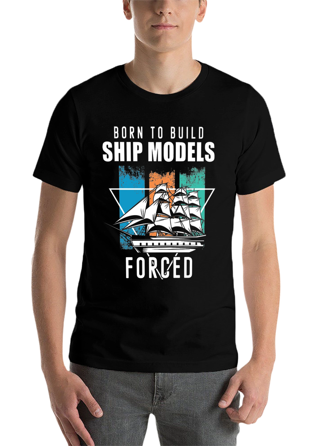 Black Born to Build Ship Models T-Shirt view 7