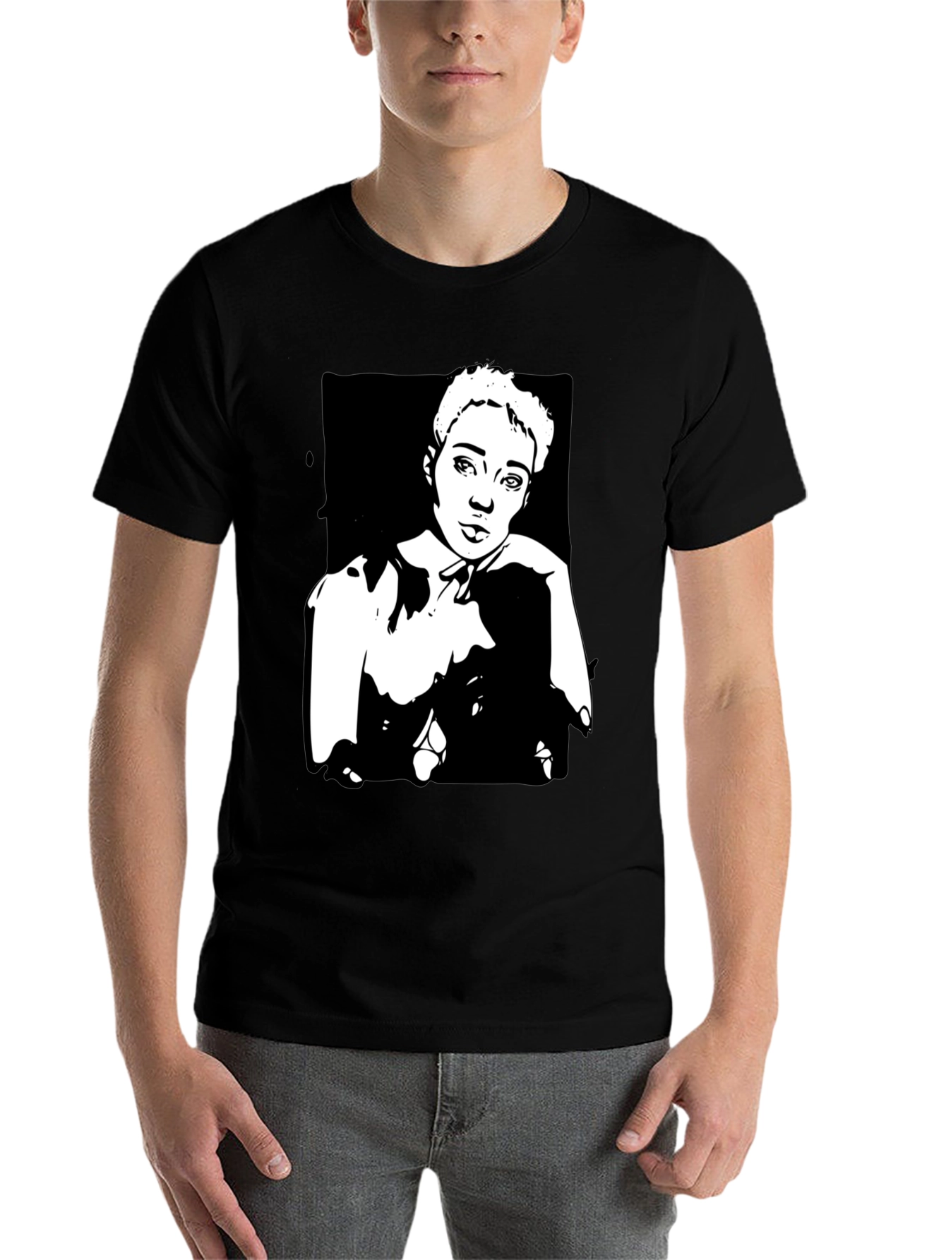 Black Black T-Shirt with Unique Portrait Graphic view 7