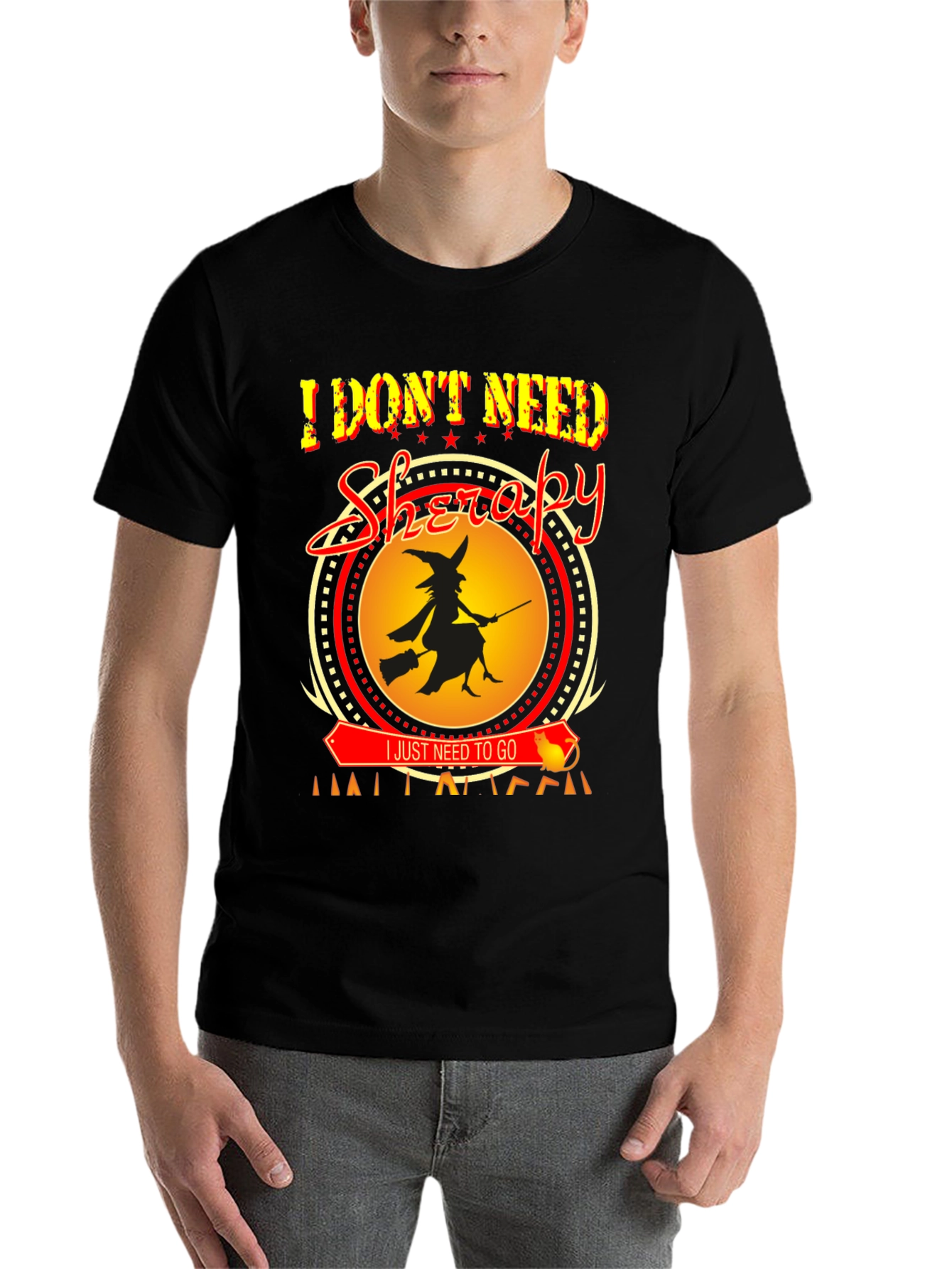 Black I Don't Need Therapy Halloween Witch T-Shirt view 7