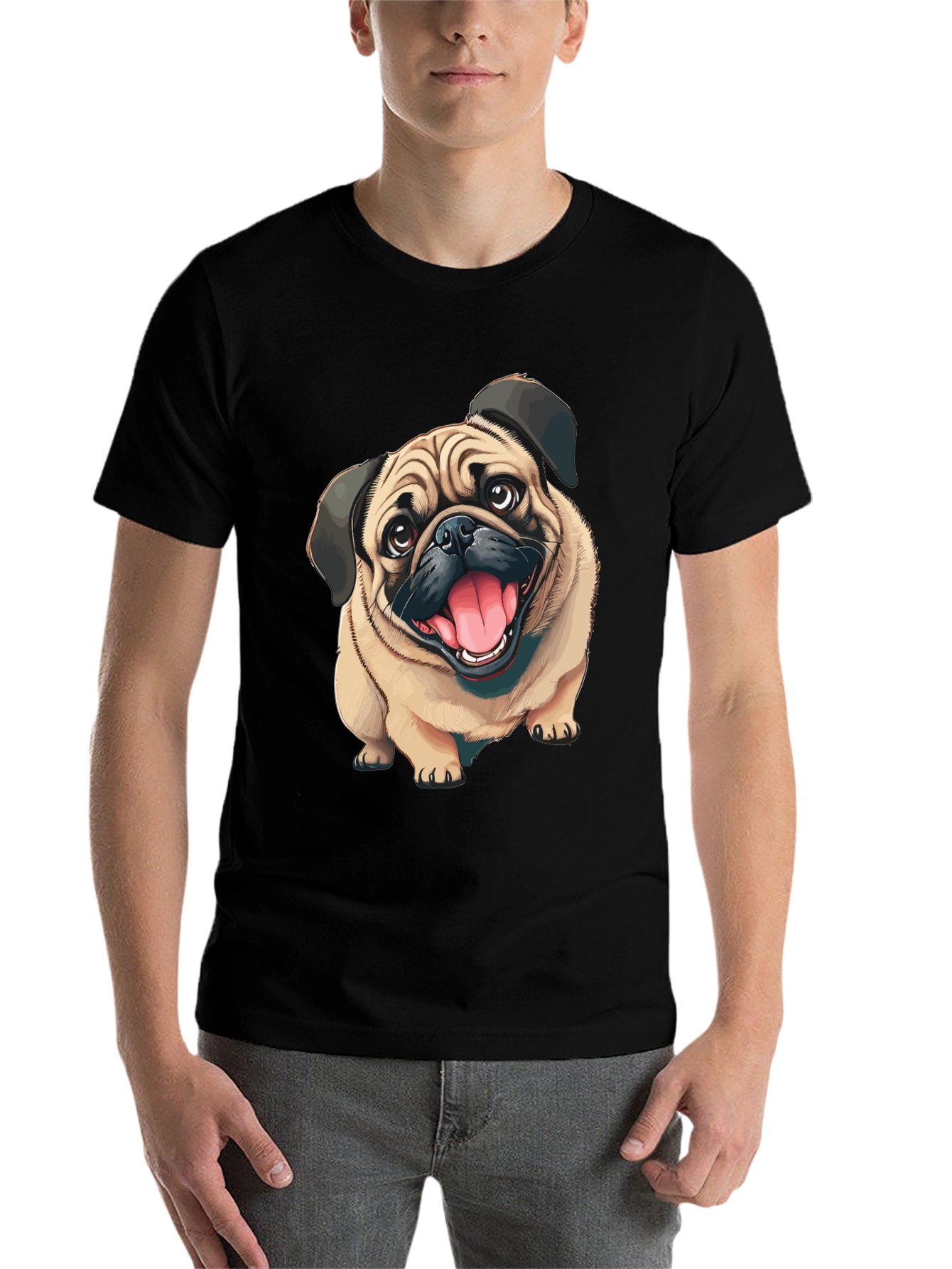 Black Pug Dog Graphic Tee - Men's Black Cotton T-Shirt view 7