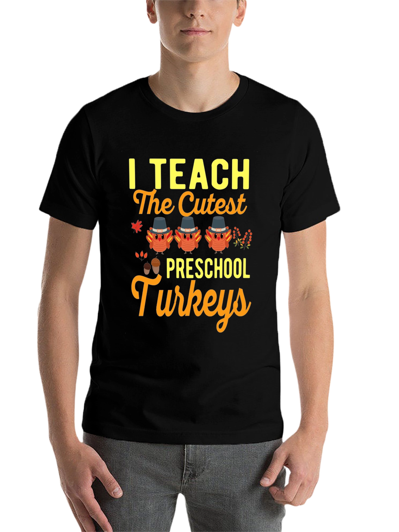 Black Cute Preschool Turkey Teacher T-Shirt view 7