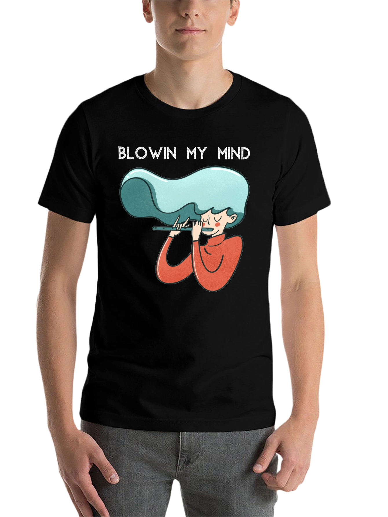 Black Blowin My Mind Flute Player Graphic Tee - Unisex view 7