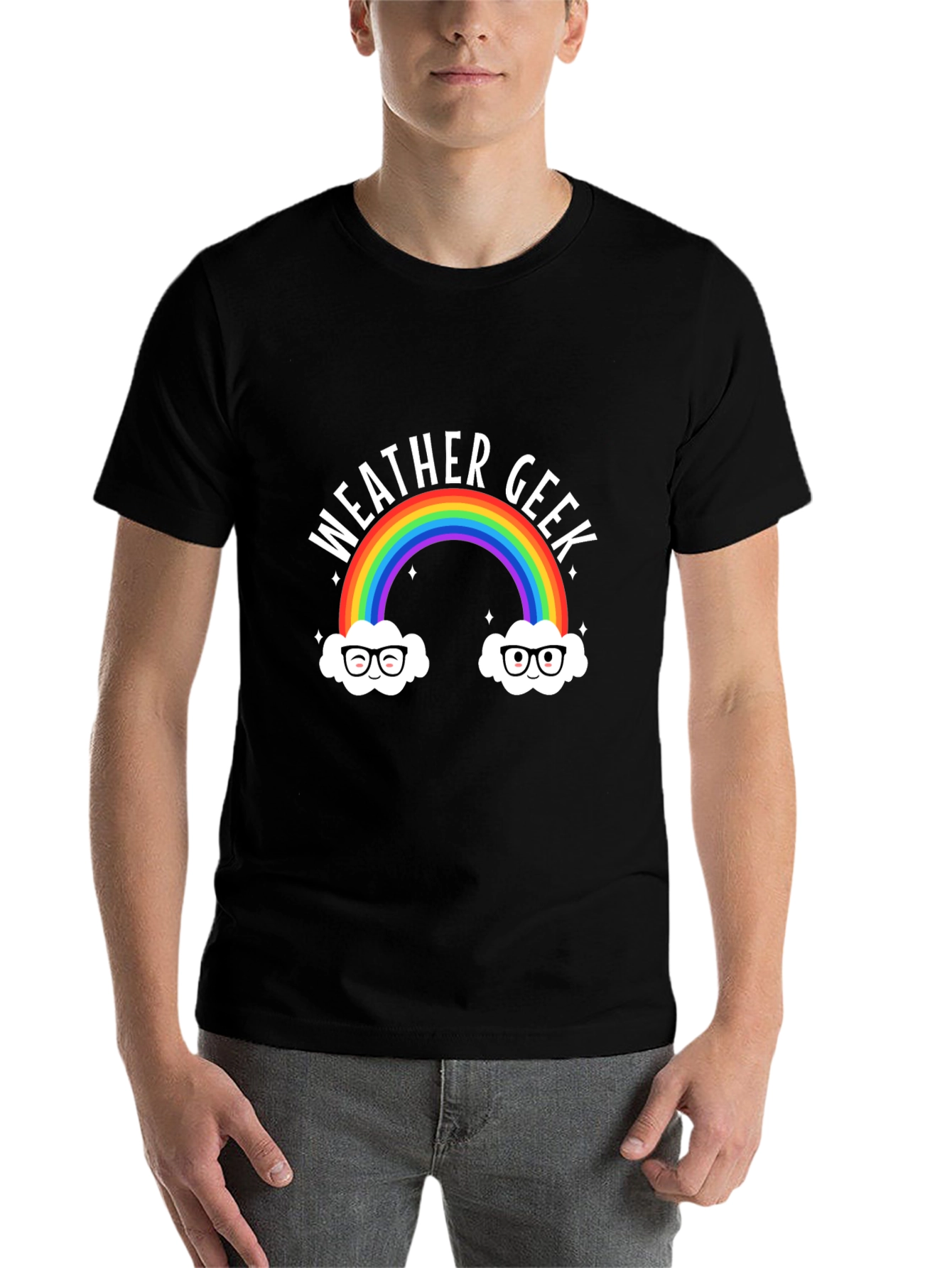 Black Weather Geek Rainbow T-Shirt - Funny Graphic Tee view 7